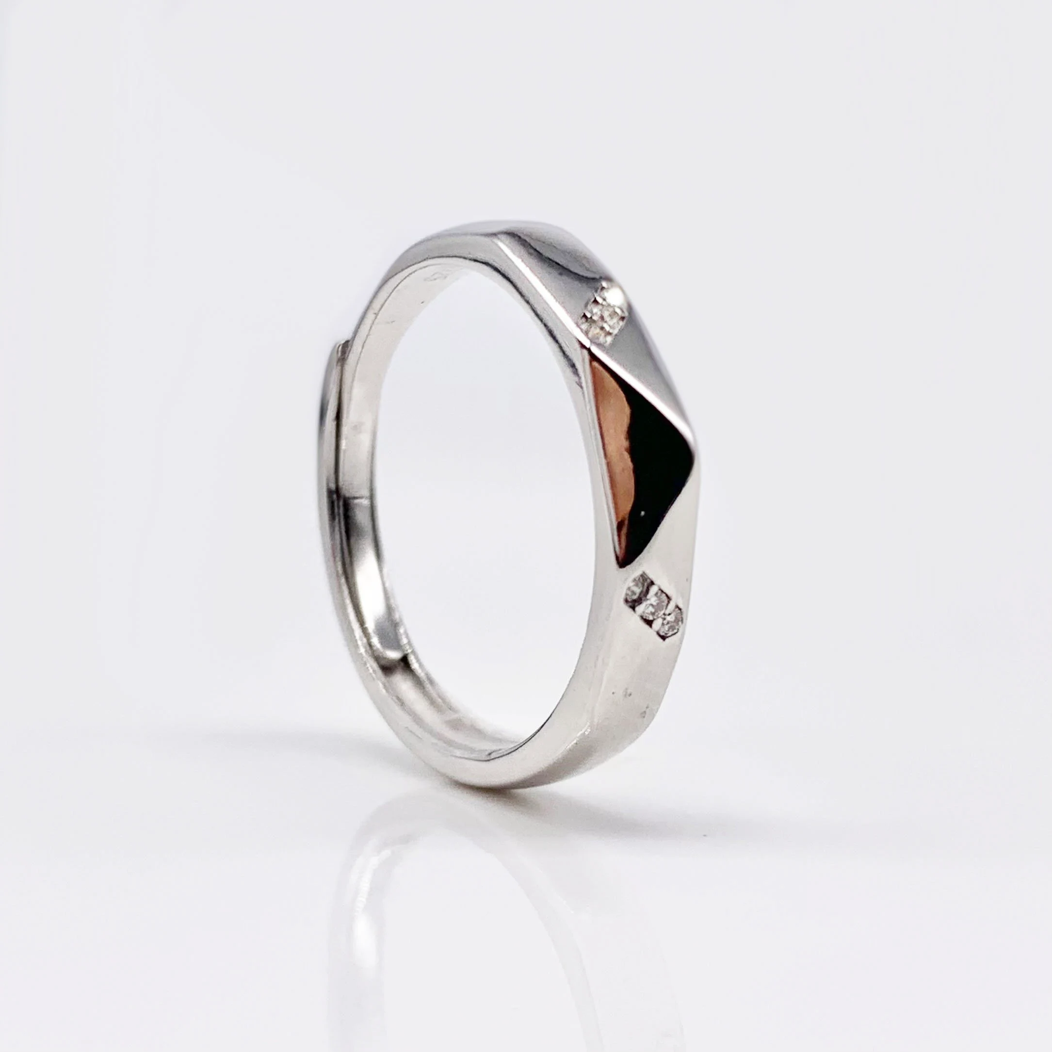 Set of 2 Adjustable couples Triangle Patterns Anniversary Rings, Real Silver S925