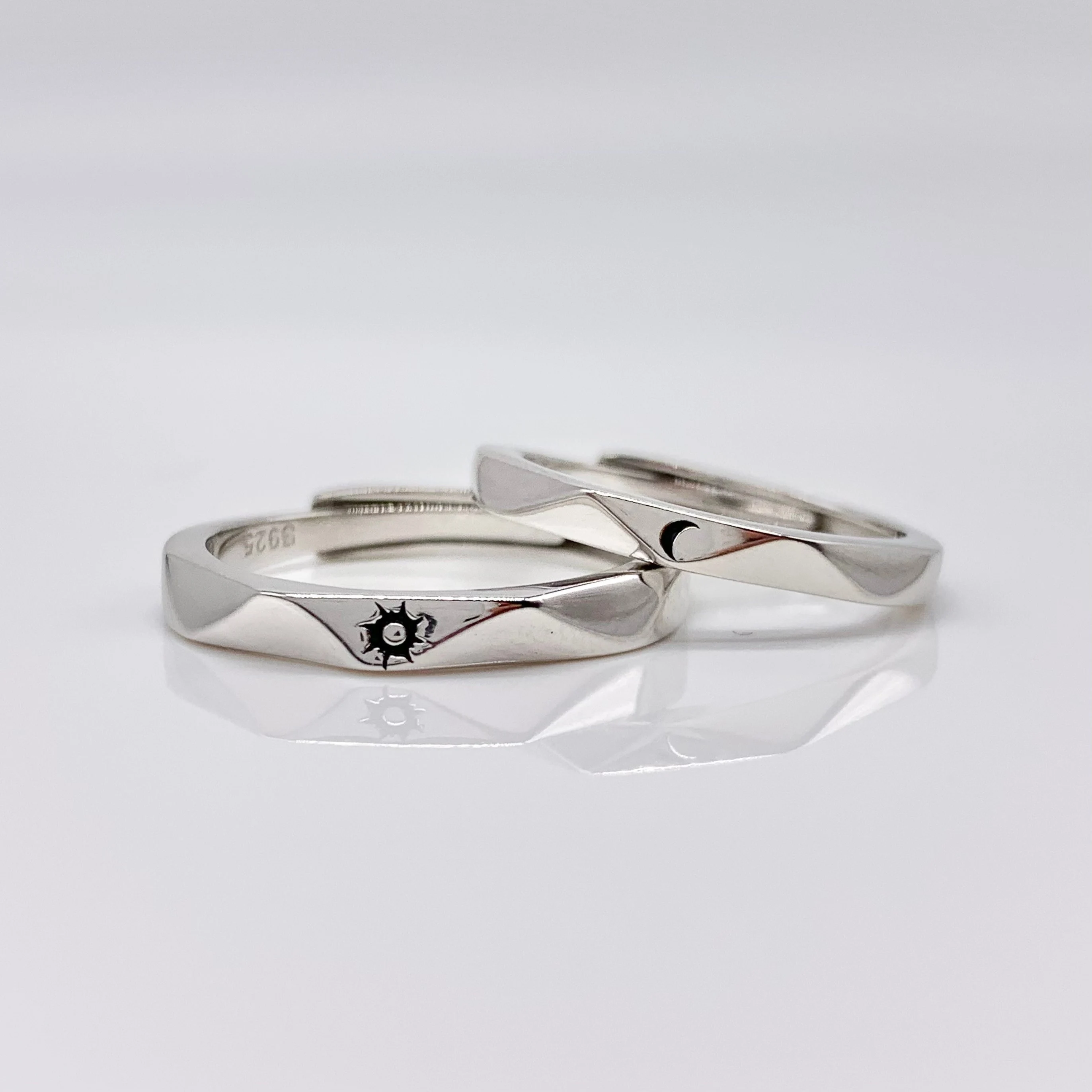 Set of 2 Couple Adjustable Rings -Premium Real Silver S925
