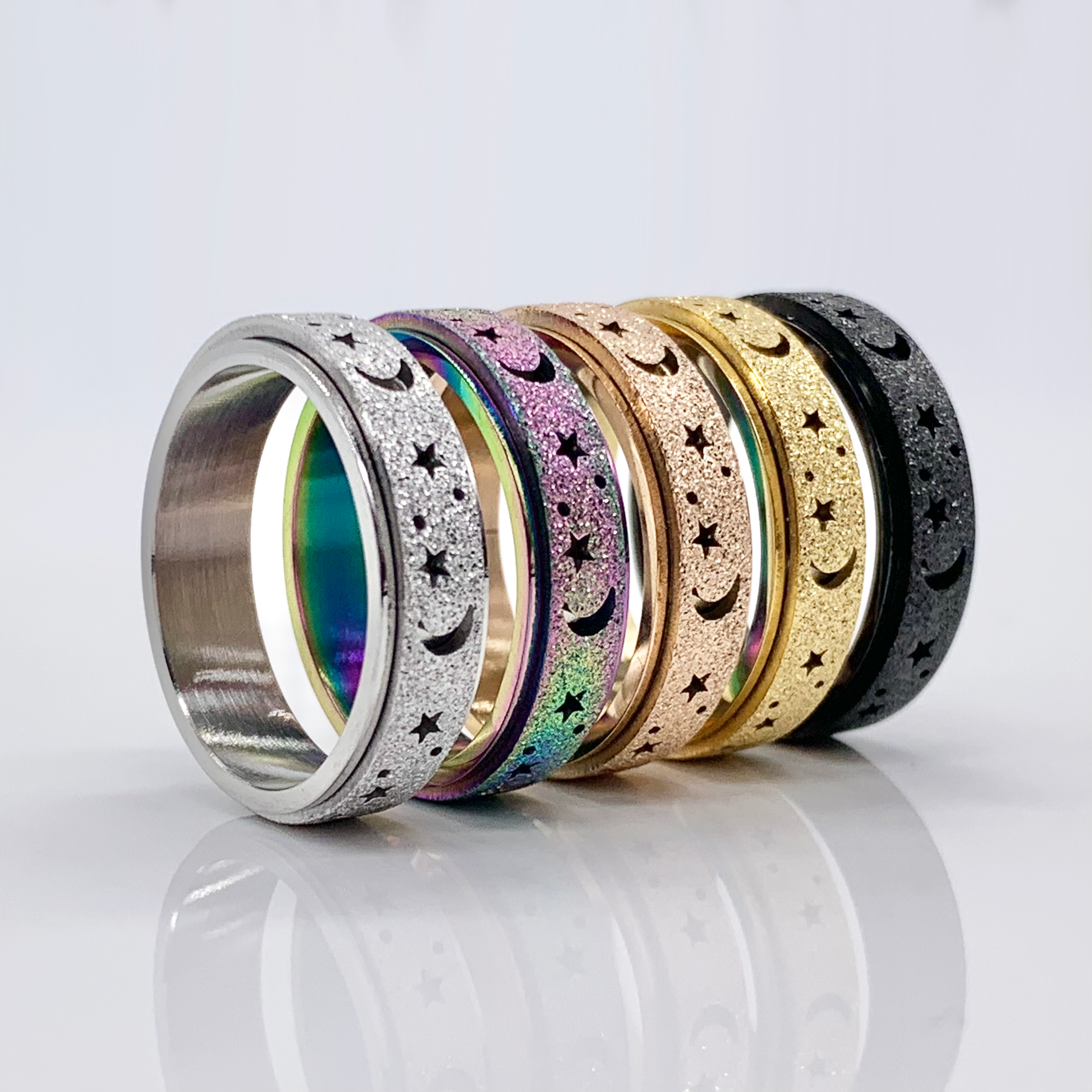  Moon and Stars Spinner Fidget Titanium Steel Ring