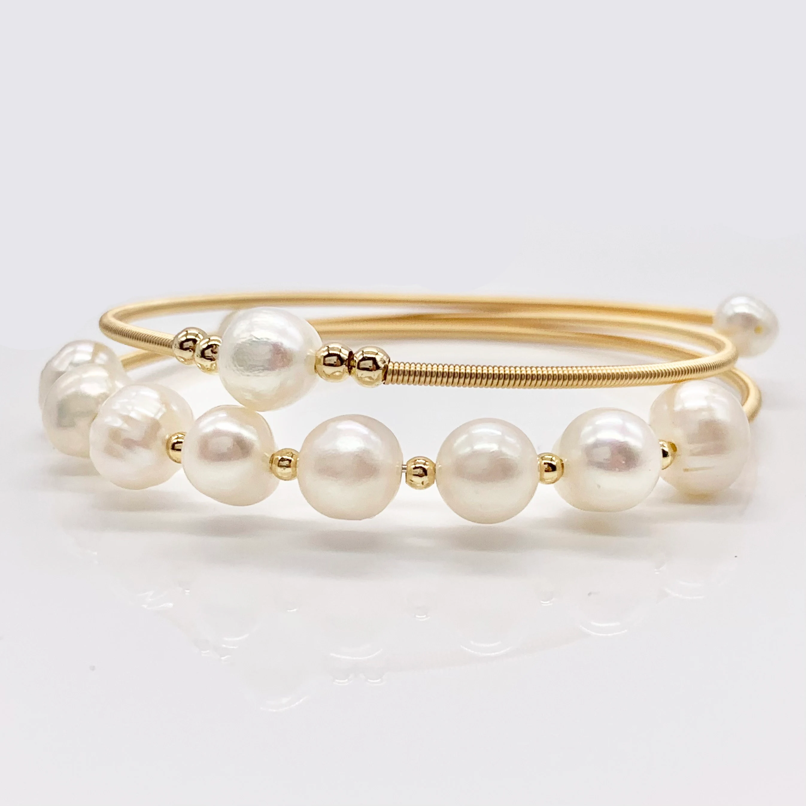  Emerald | Pink Crystal | Freshwater Pearl Adjustable copper bracelet plated with 14k gold