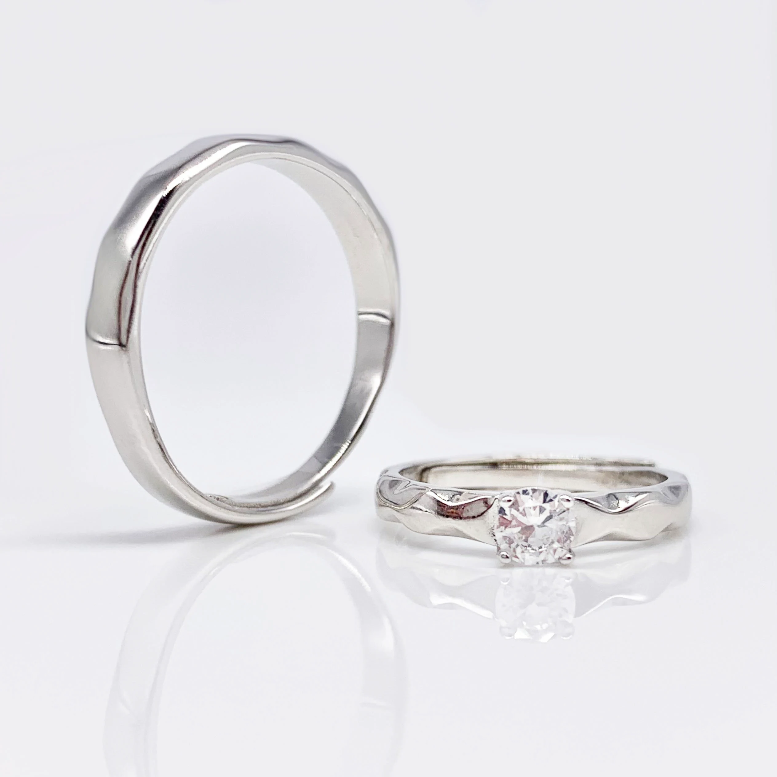 Set of 2 Adjustable Couple Rings -Premium Real Silver S925