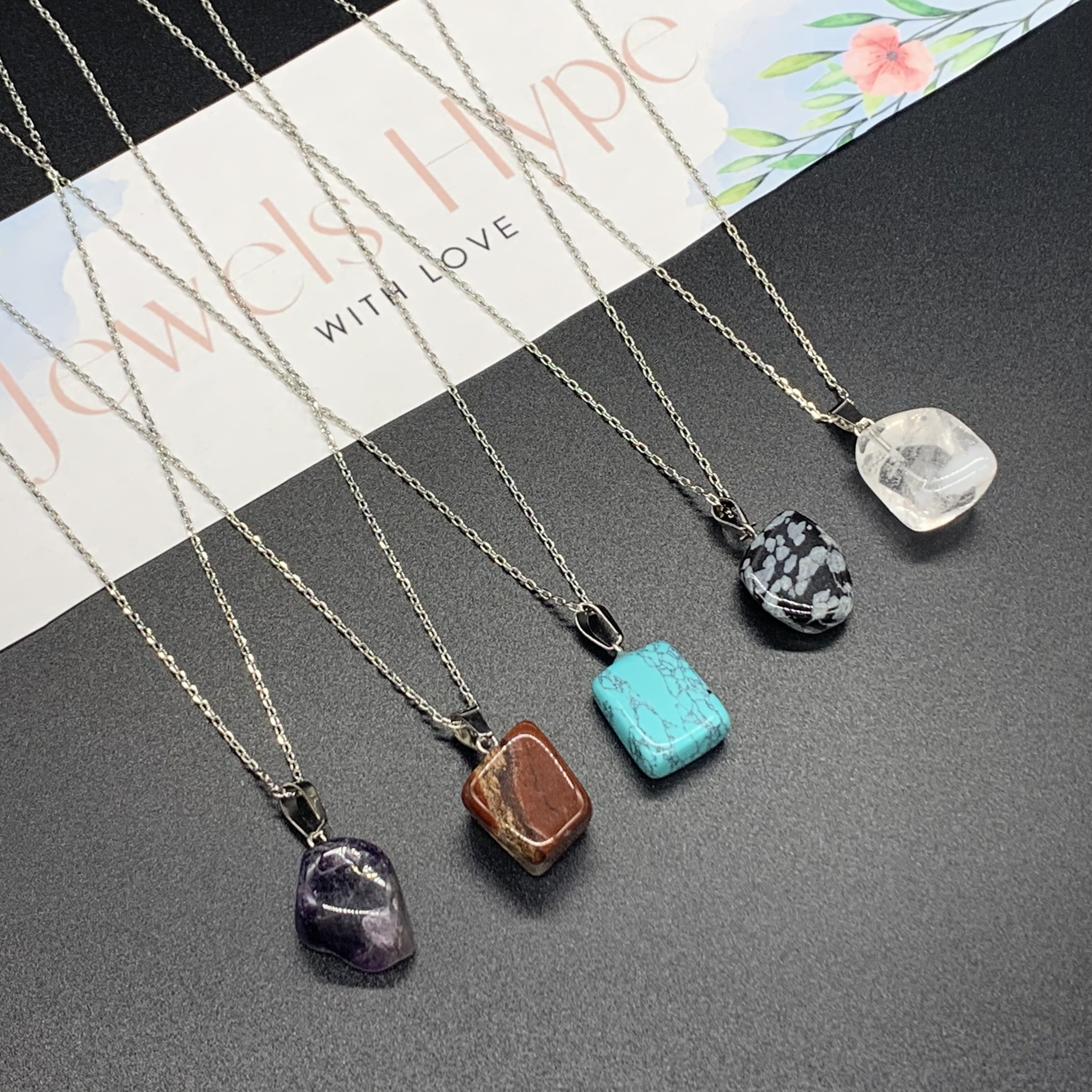 Natural Snowflake Obsidian | Red Jasper | Clear Quartz | Blue Howlite | Amethyst Handmade Necklace