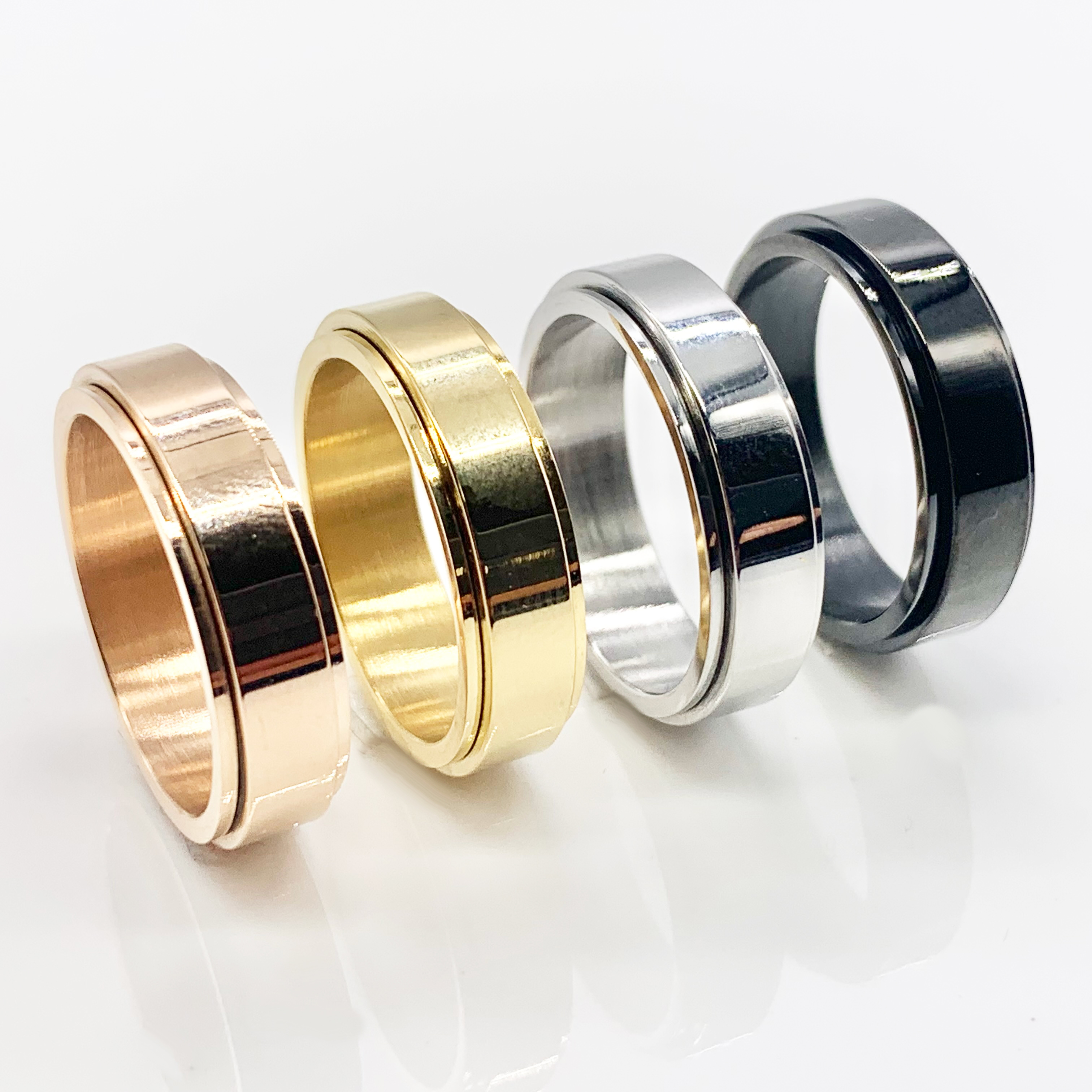 Smooth Titanium Steel Spinner Rose Gold/Silver/Gold/Black Fidget Ring