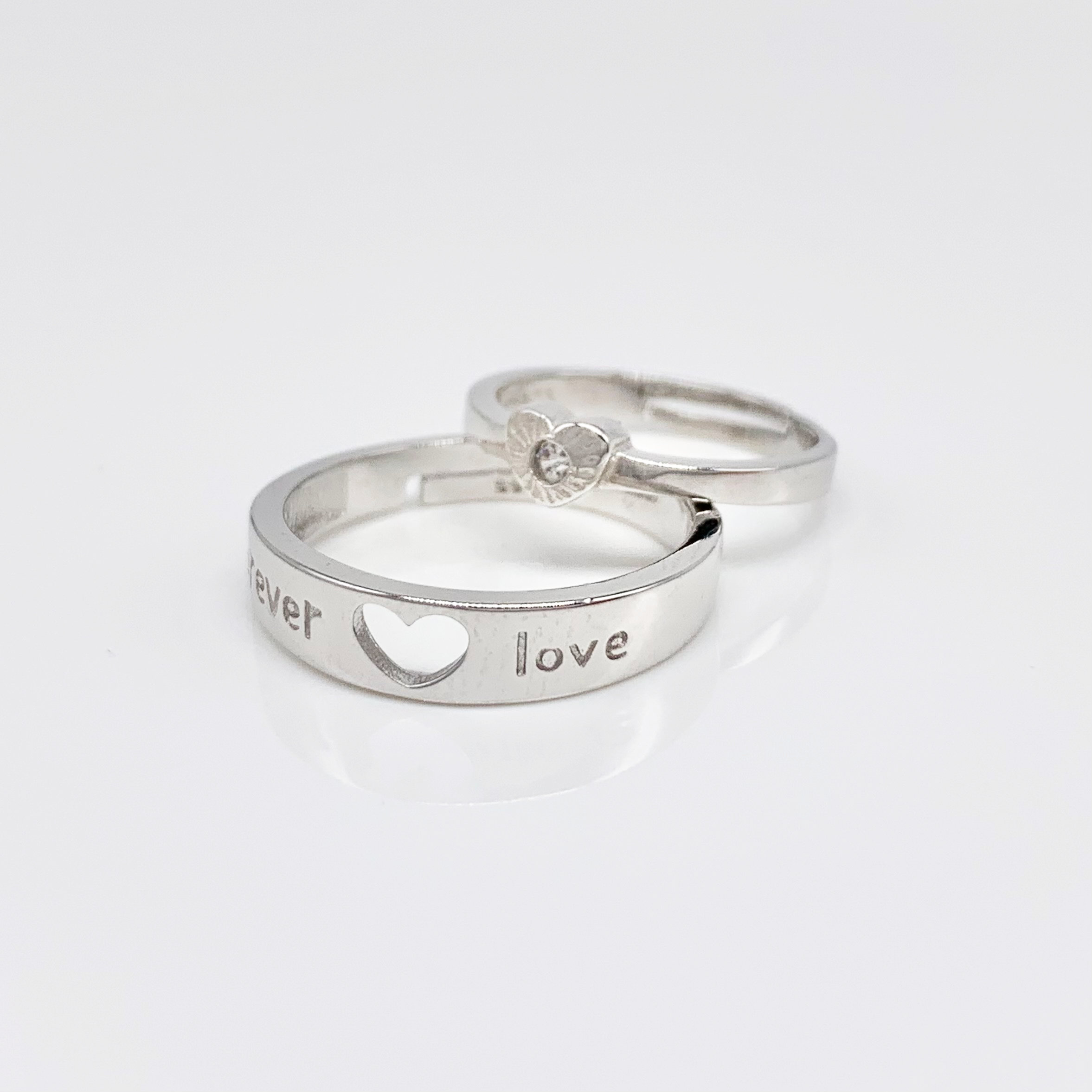 Heart to heart Adjustable Set of 2 Couple Rings - Real S925 Silver