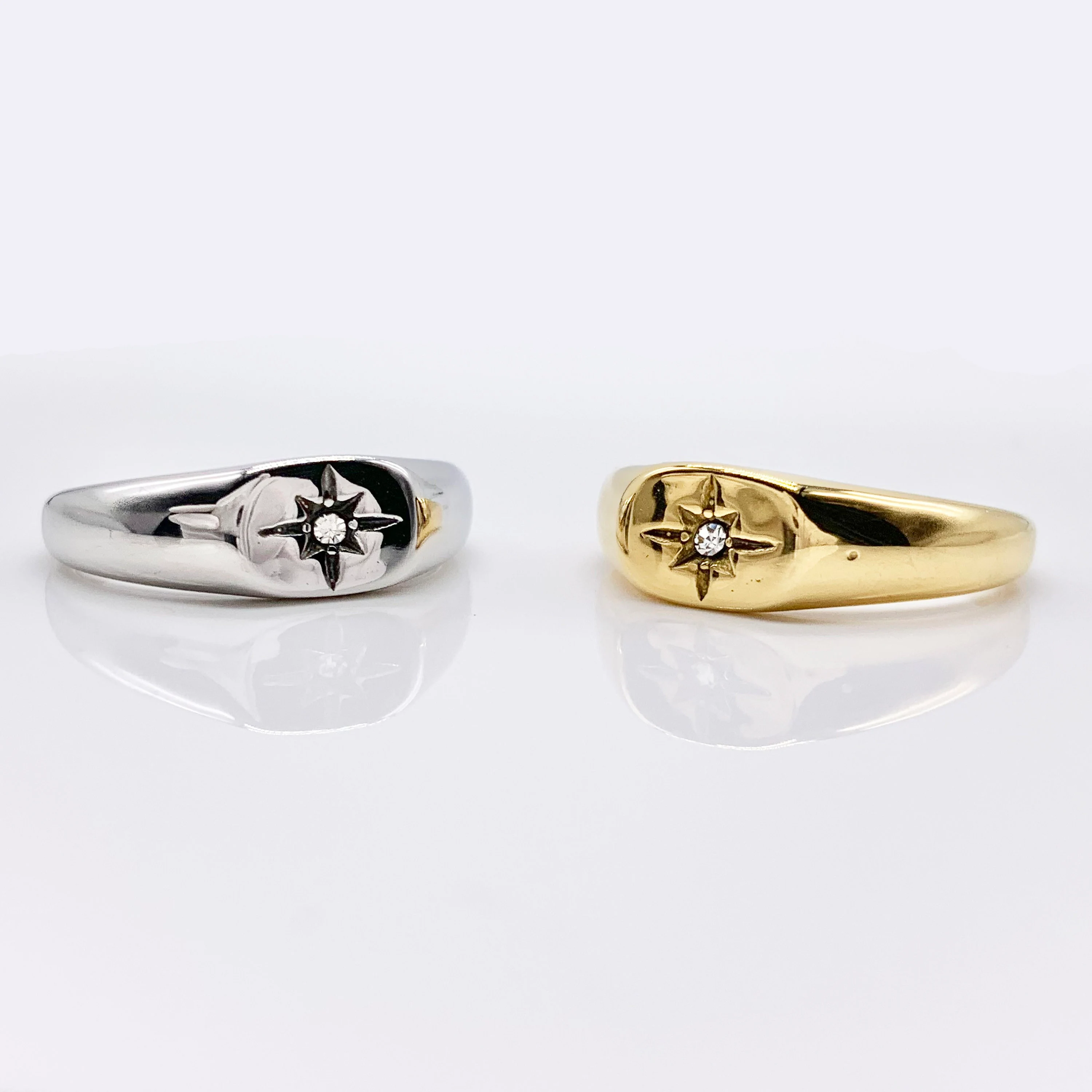 Star Gold or Silver Signet Ring,  Men's and Women's Pinky Ring