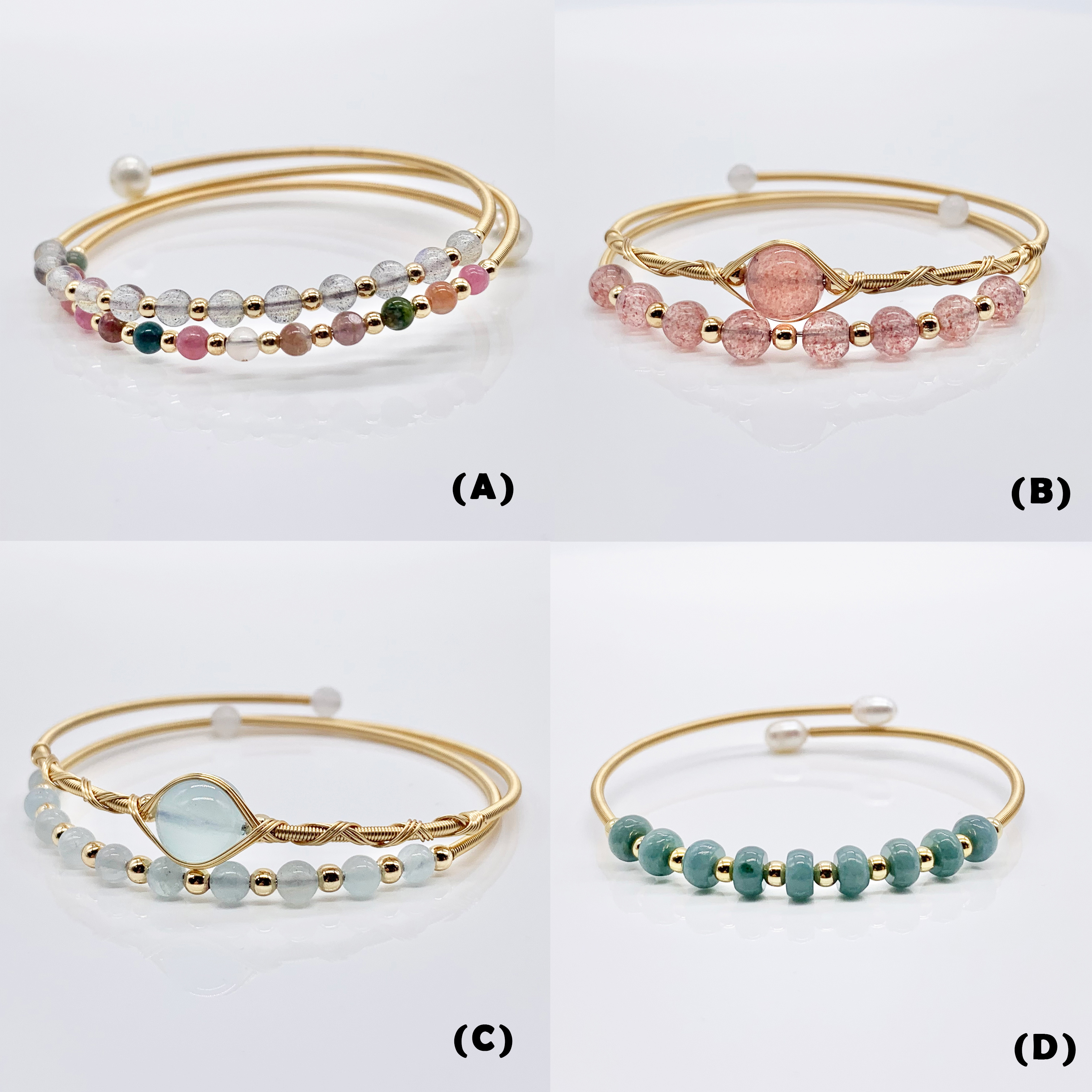 Tourmaline | Strawberry Crystal | Emerald | Aquamarine Handmade Gemstone Adjustable Copper and 14k Gold-plated bracelet