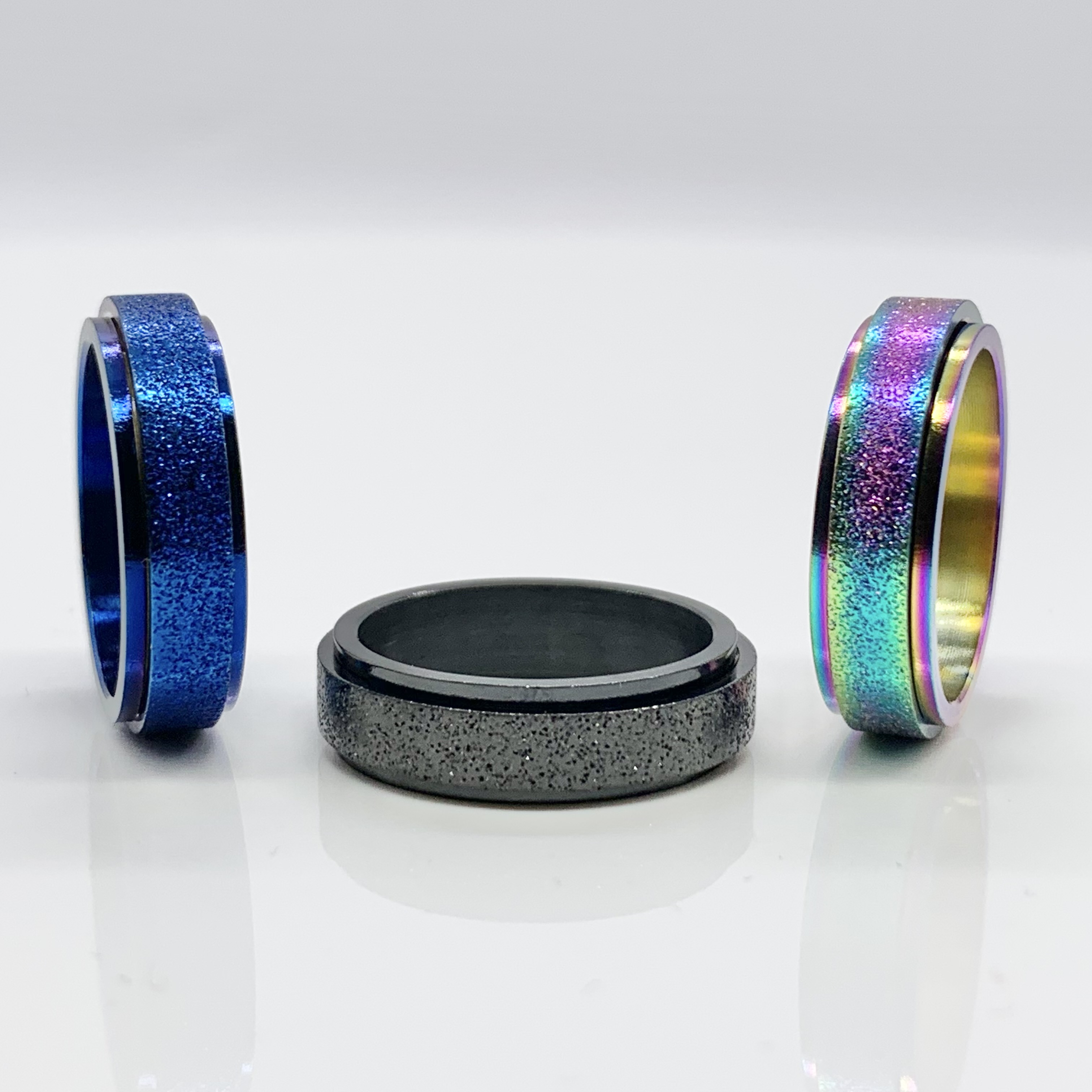 Stunning Titanium Steel Spinner Rainbow/Blue/Black Fidget Ring