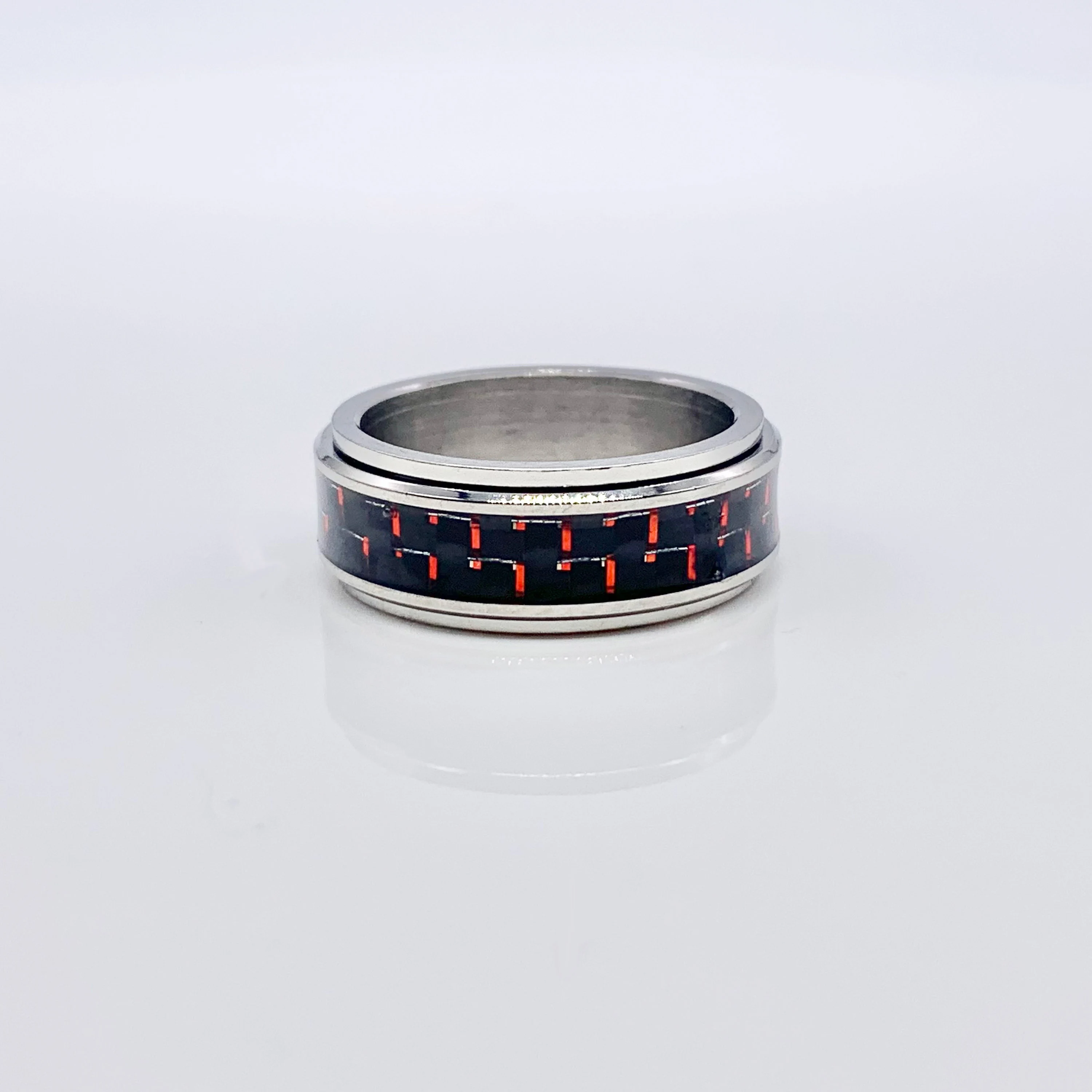 Men's Spinner Ring with Carbon Fiber Art 