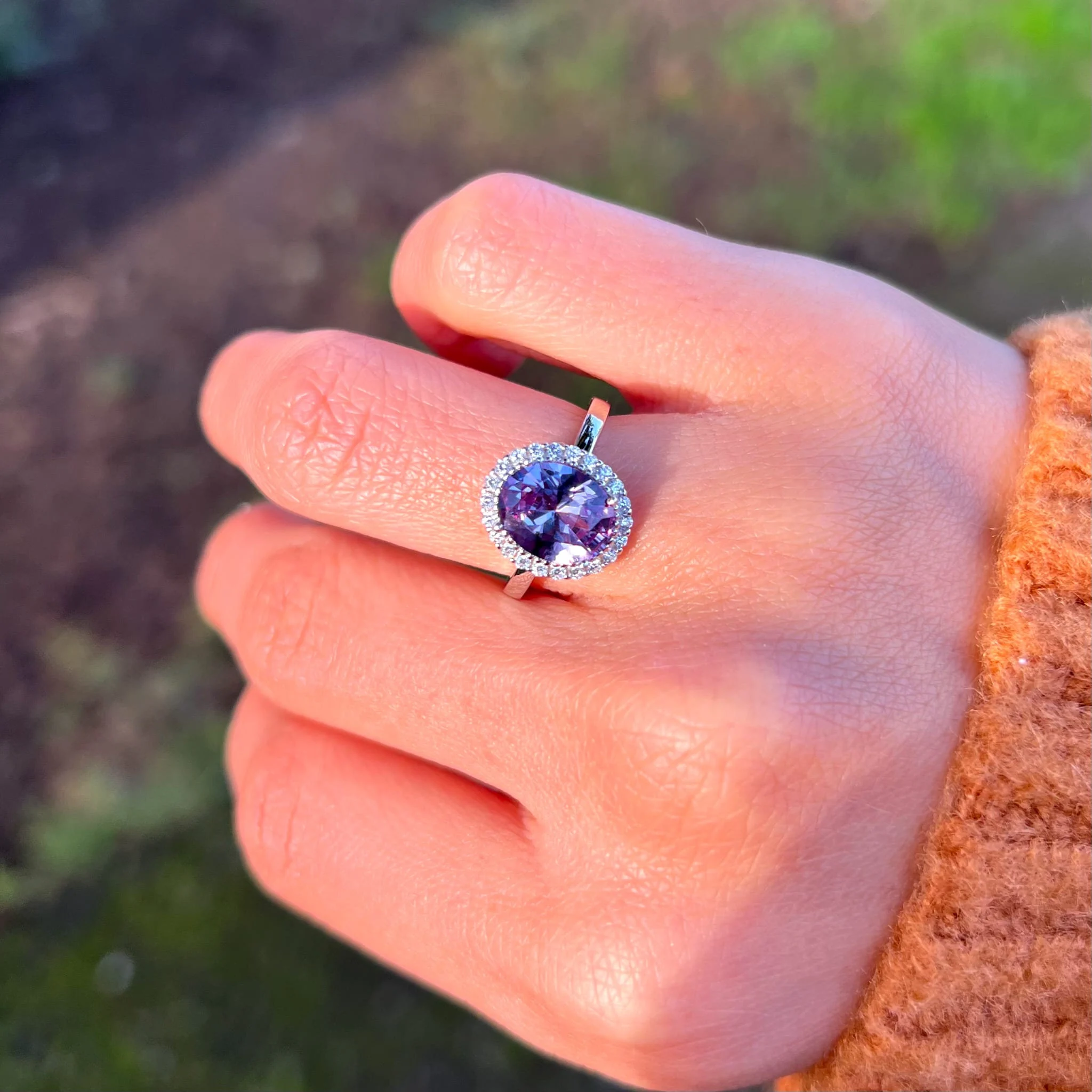 Unique Oval -June Birthstone -Alexandrite Ring, Real Silver S925