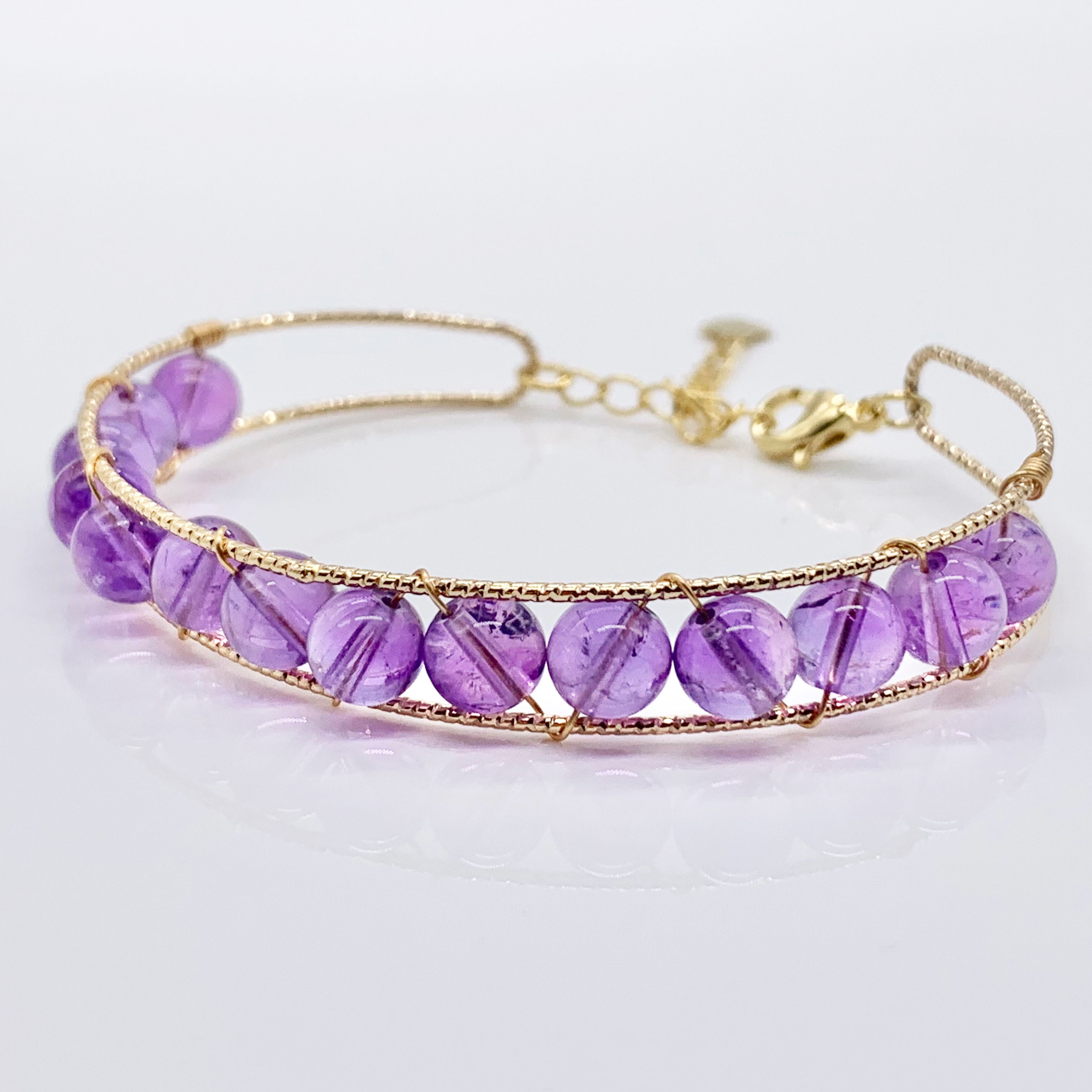 Amethyst | Jadeite | Fluorite | Strawberry Crystal Handmade Gemstone Adjustable copper and 14k Gold-plated bracelet 