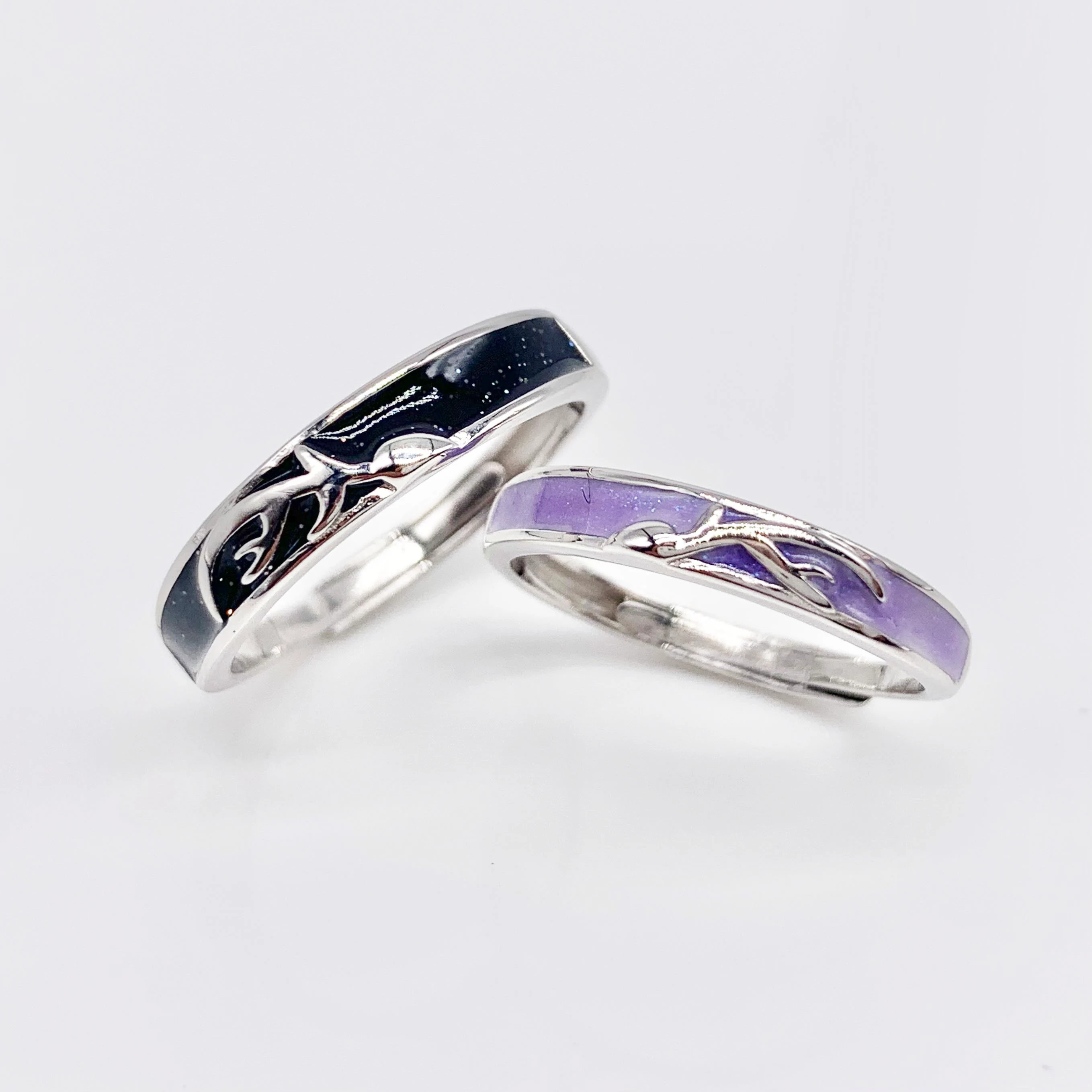 Deer Adjustable Couple Rings Set 100% Real Silver S925 