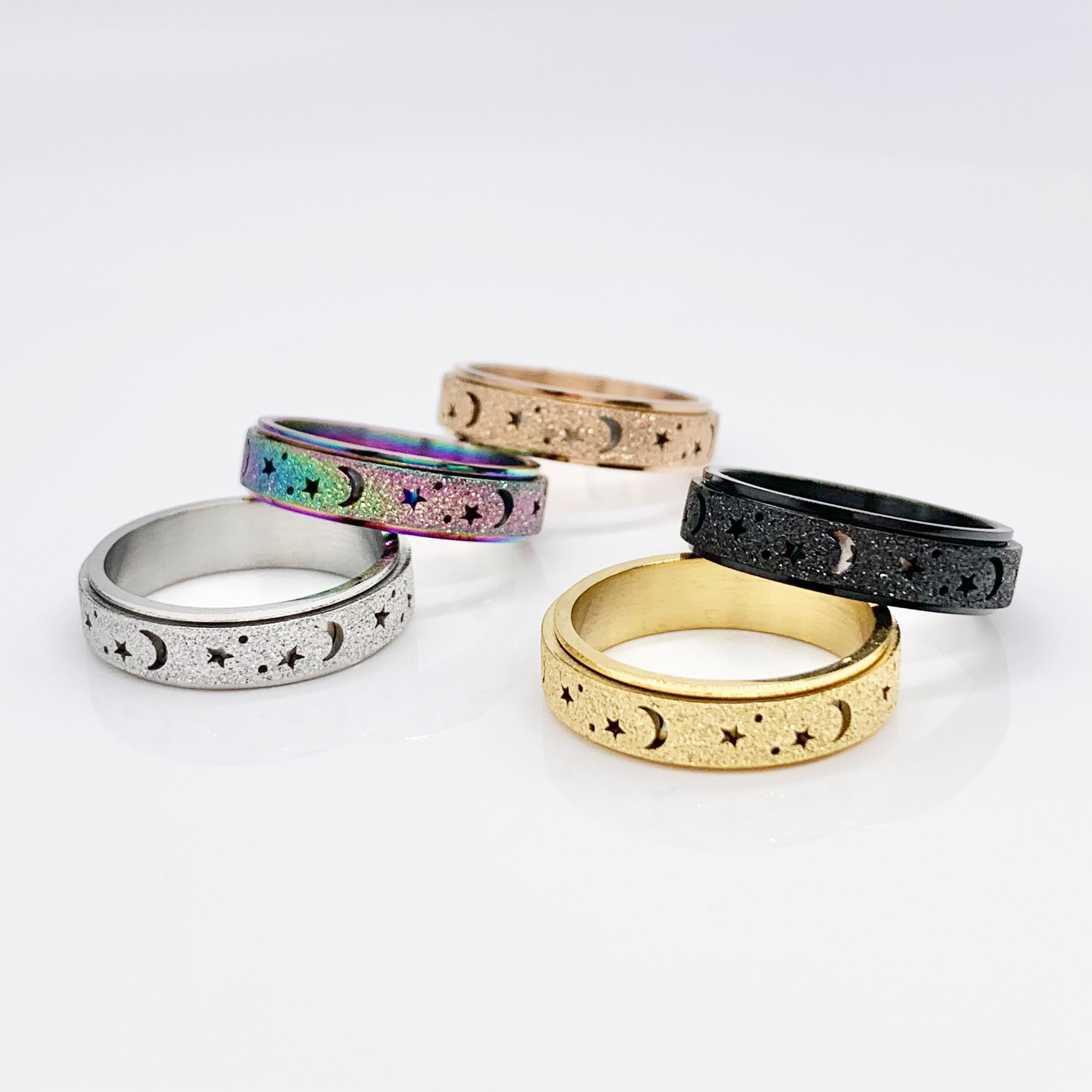  Moon and Stars Spinner Fidget Titanium Steel Ring