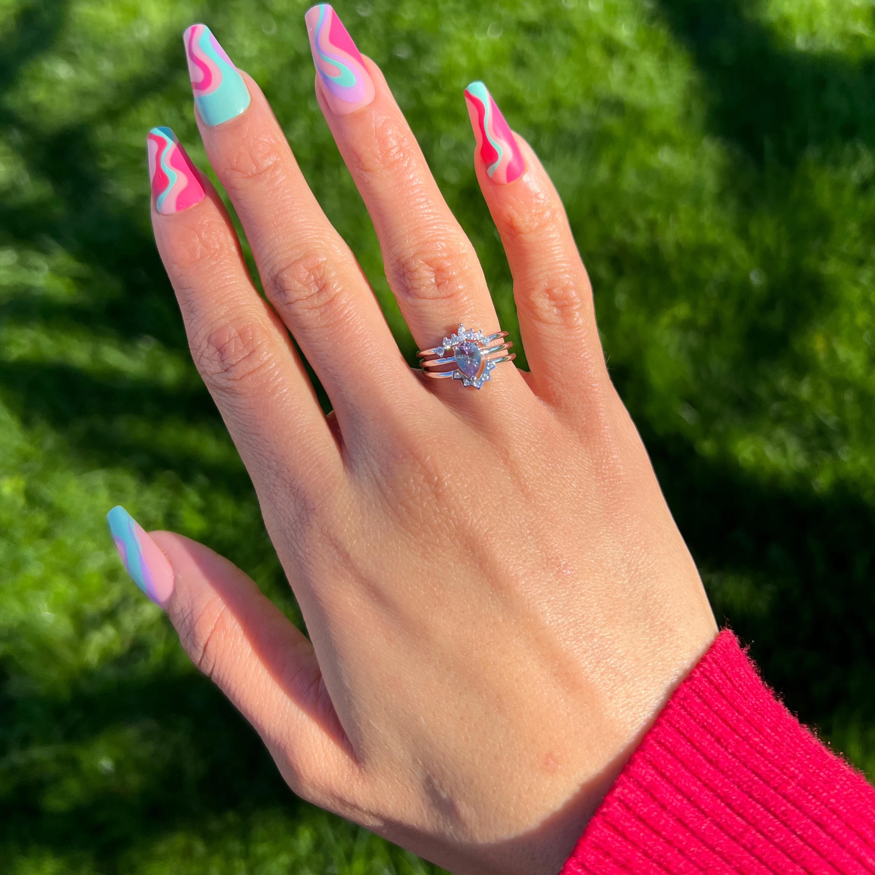 Set of 3 Alexandrite June Birthstone Ring-Premium Real Silver S925