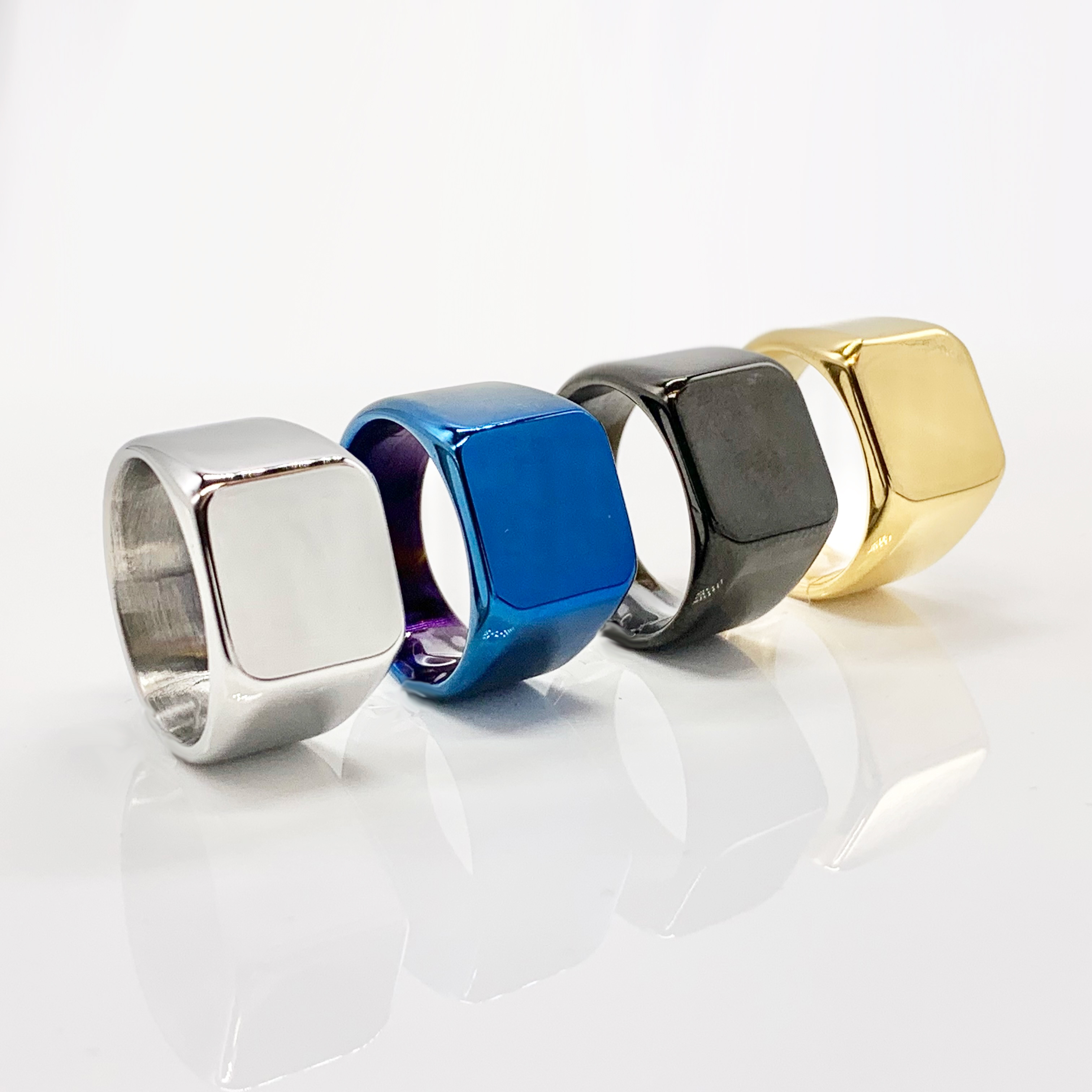 Square Mirror Polished Blue/Black/Gold/Silver Signet Ring