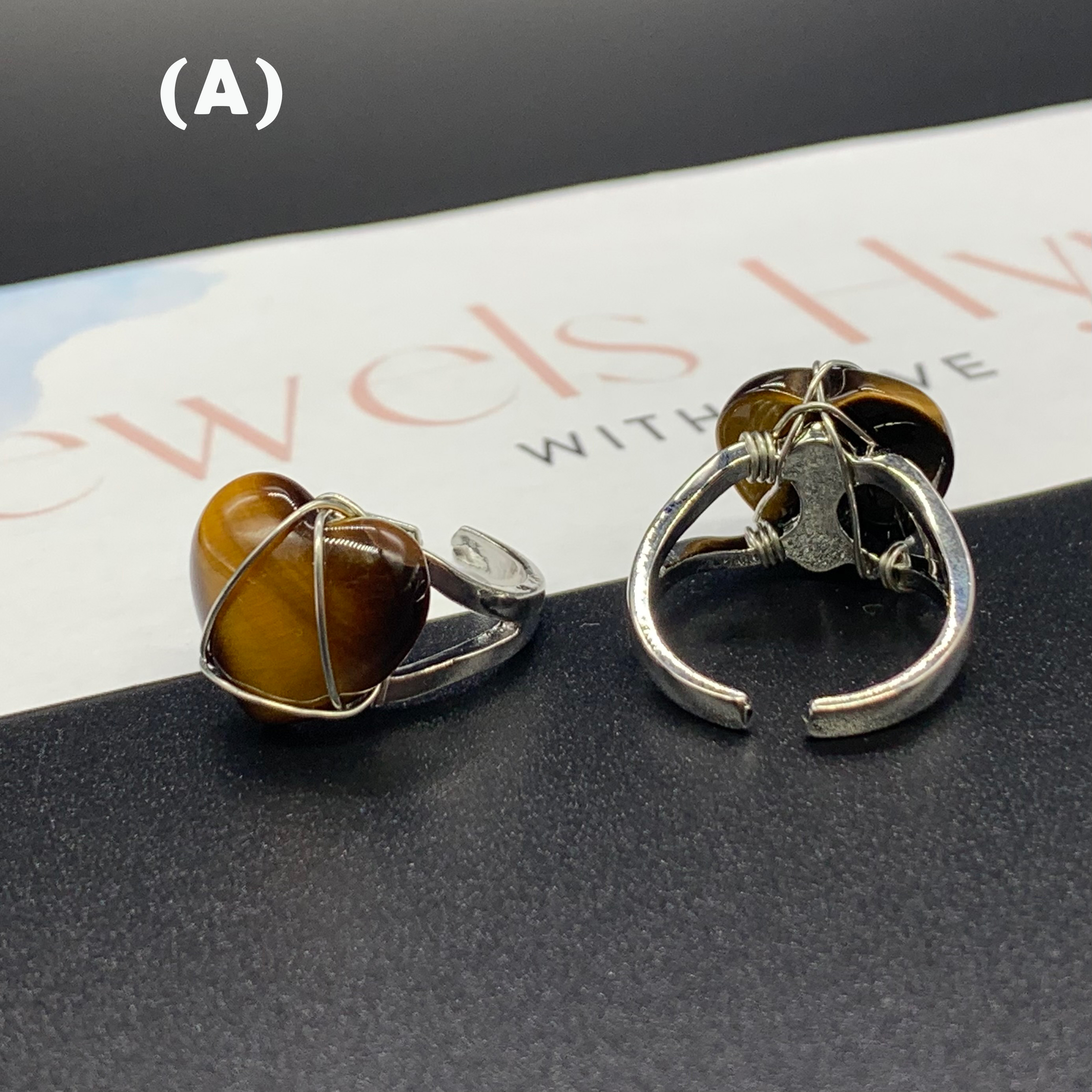 Natural Heart-Shaped Adjustable Crystal Gemstone Rings