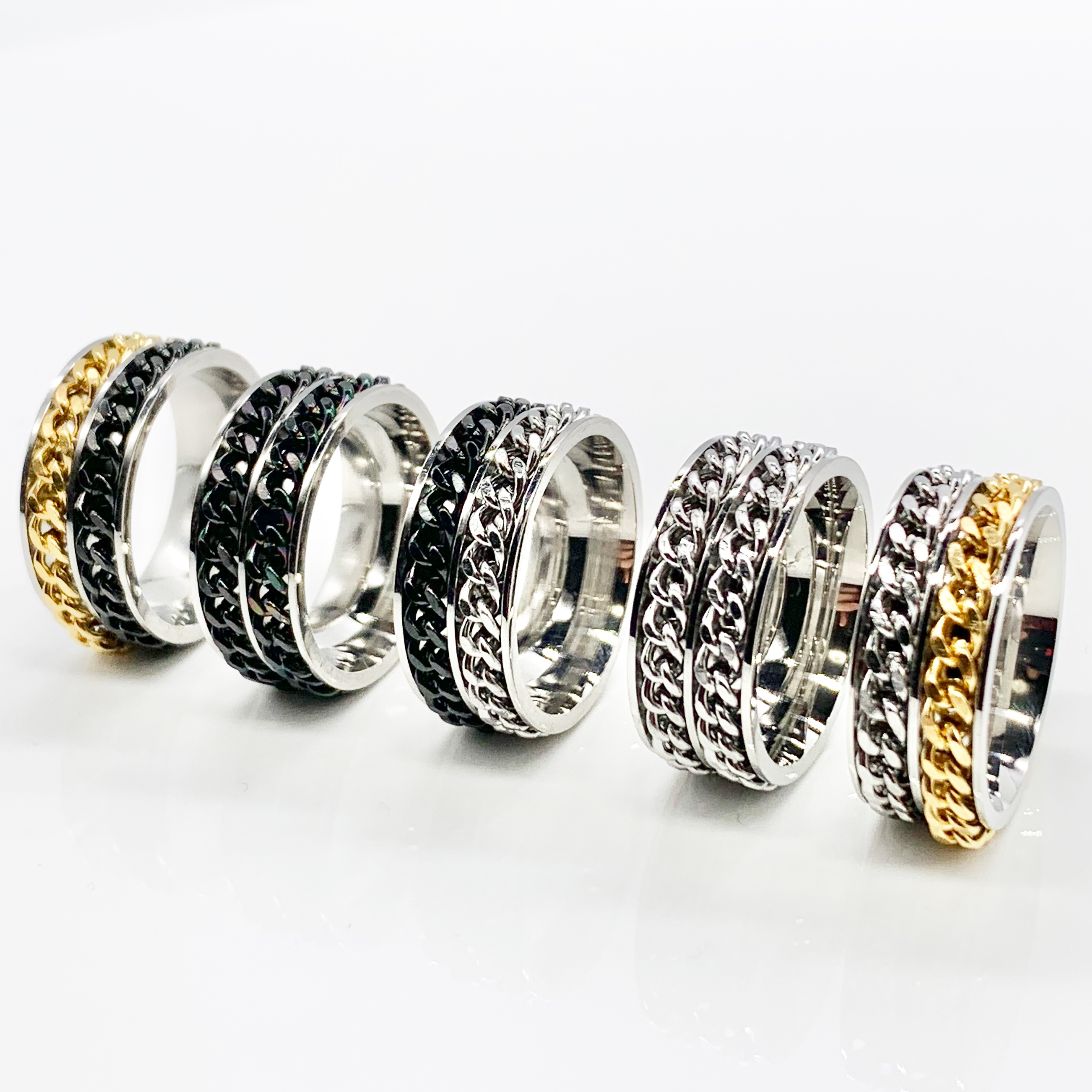 Rotatable Cuban Link Double Chain Fidget Spinner - Stainless Steel