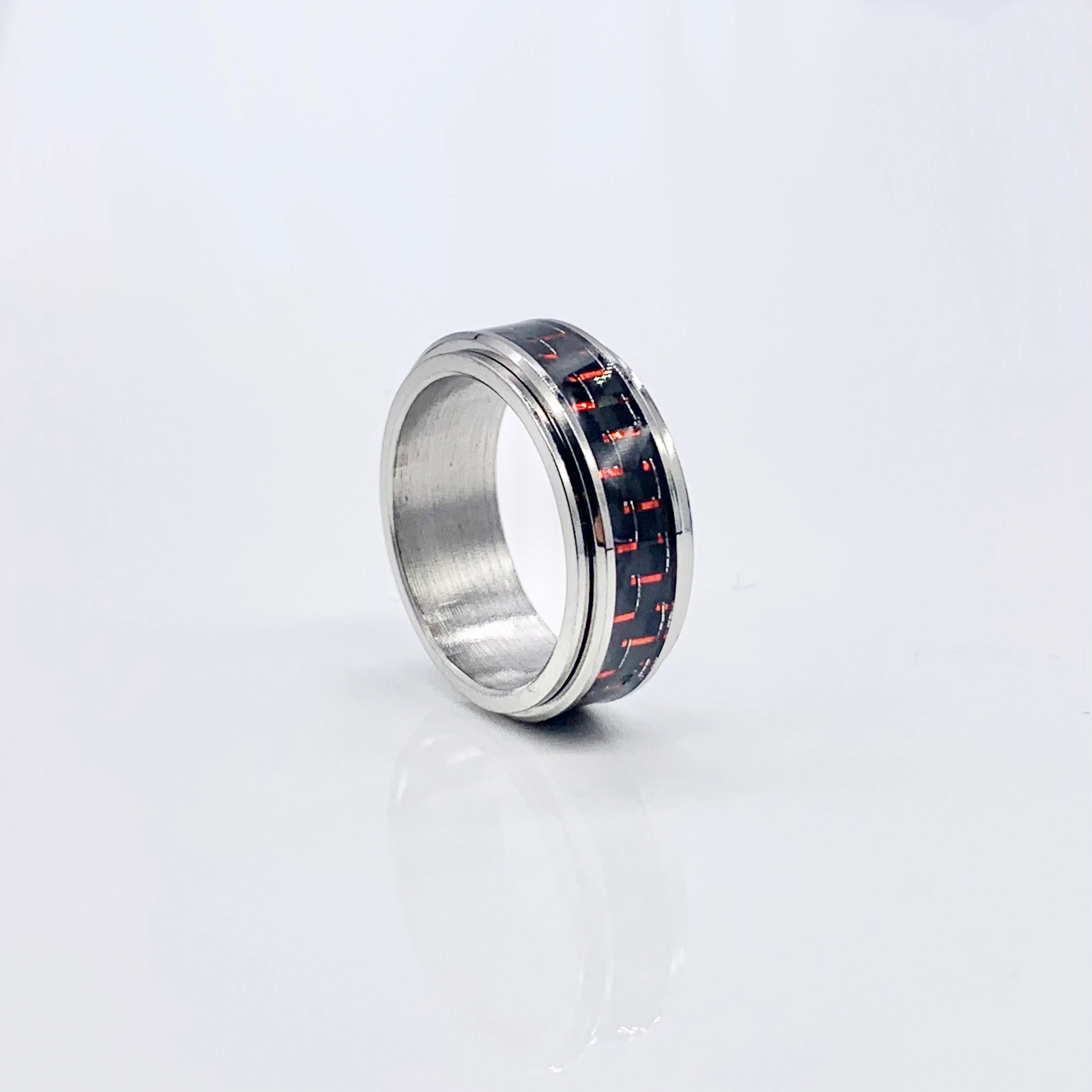 Men's Spinner Ring with Carbon Fiber Art 