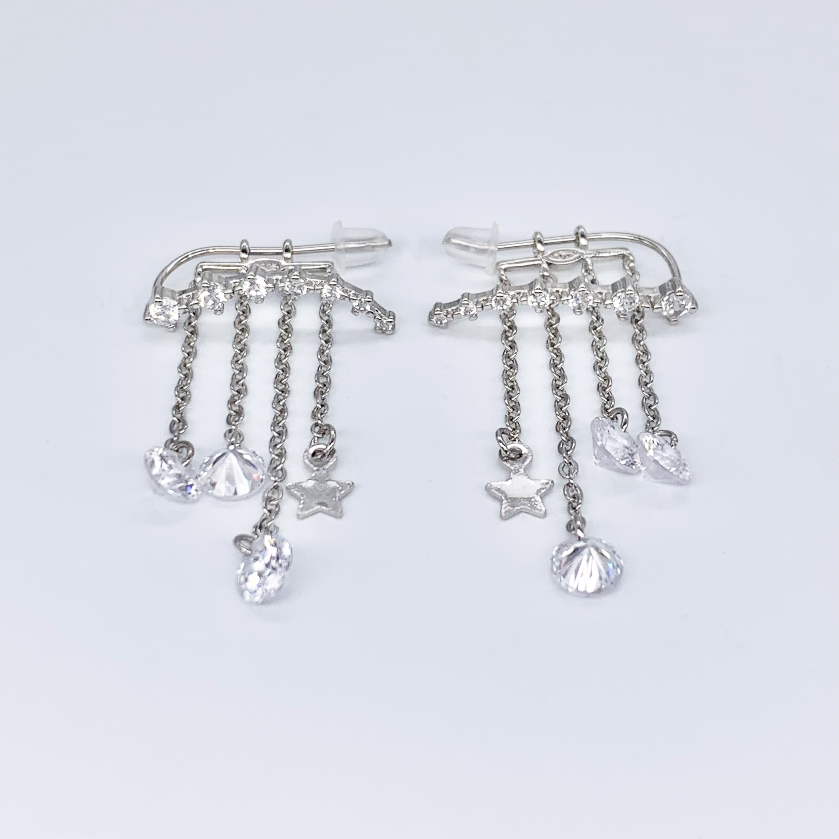 Silver Earrings with a Dangle Star Crystal Drop