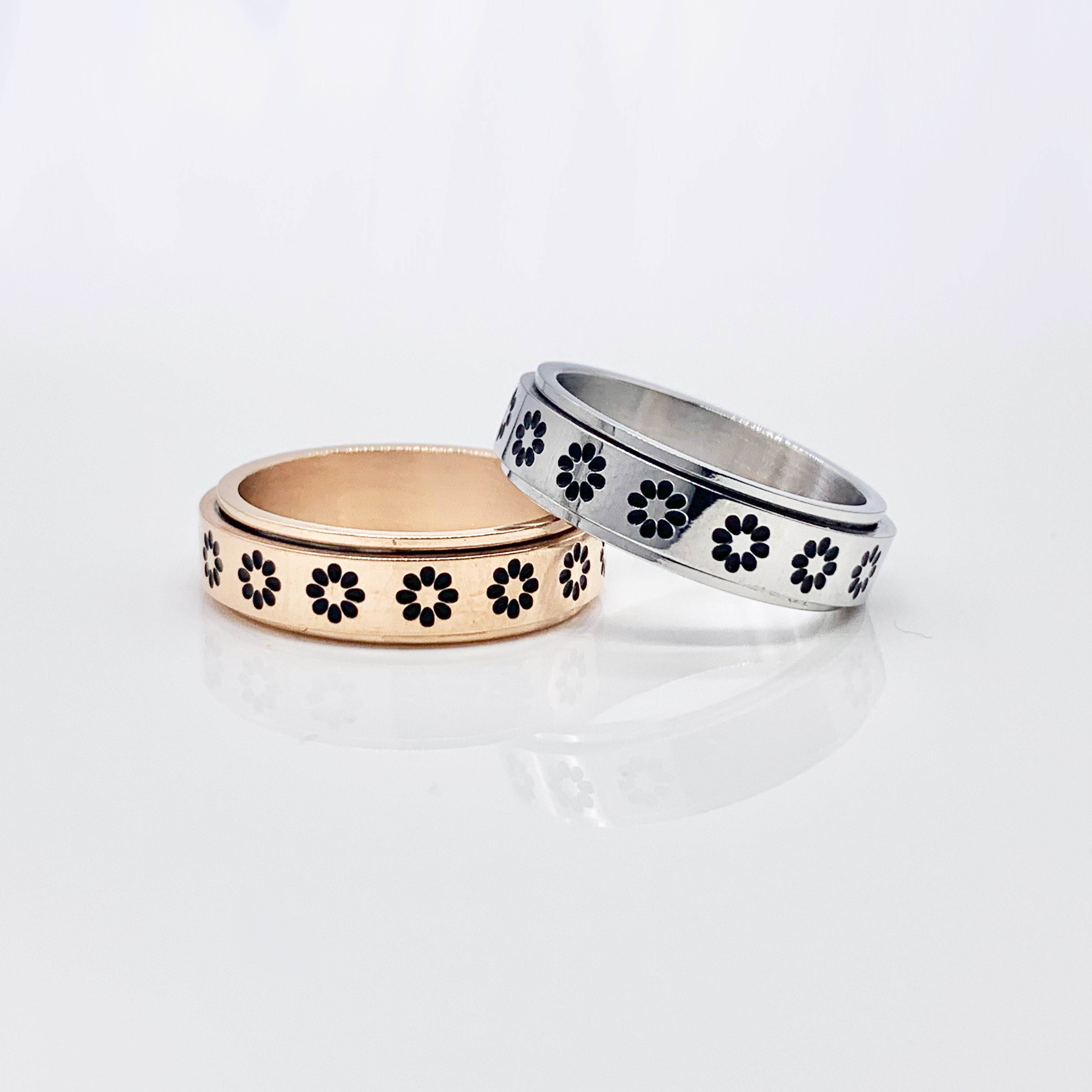 Flower Stainless Steel Spinner Rose Gold/Silver Fidget Ring