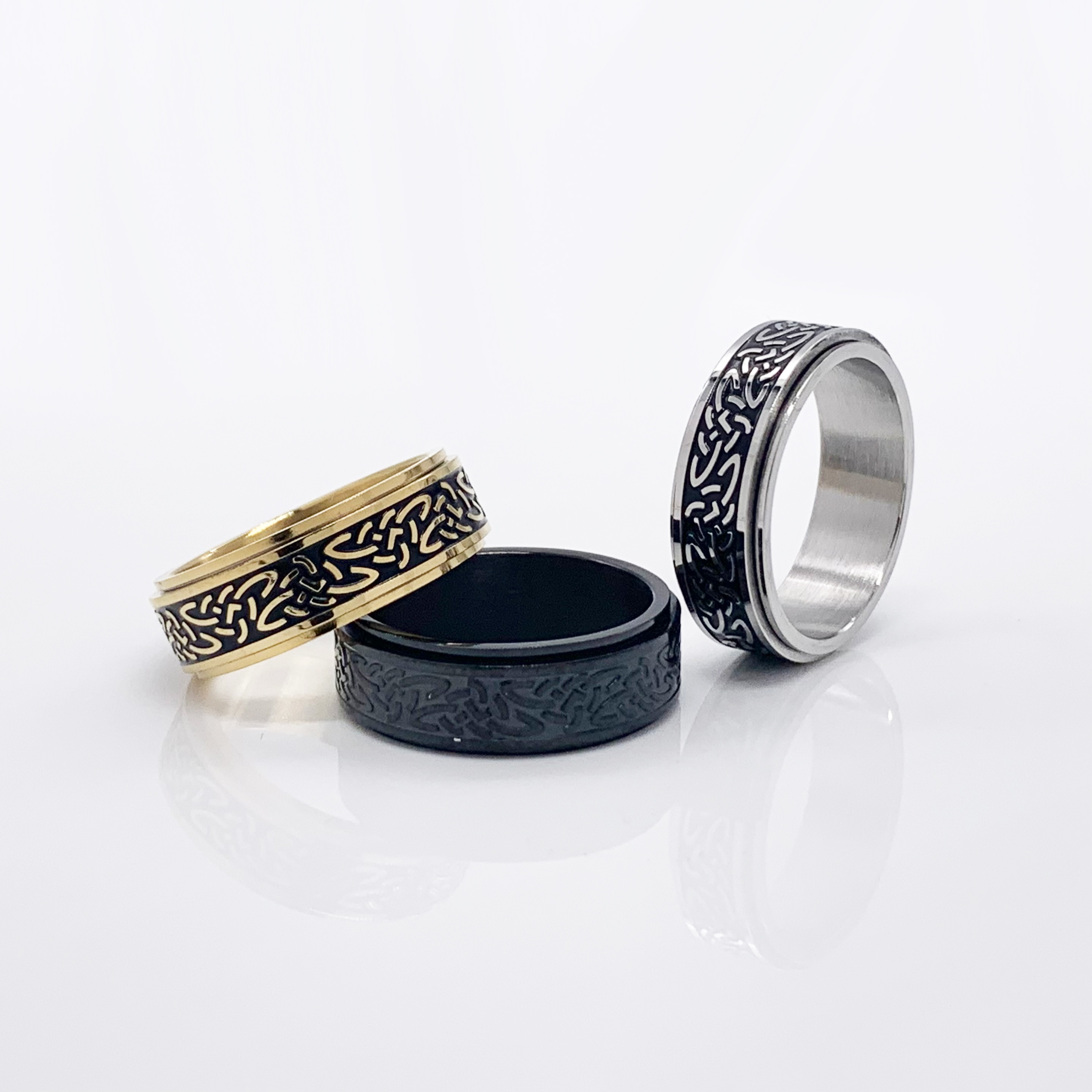 Stylish Stainless Steel Gold, Silver, and Black Fidget Rings