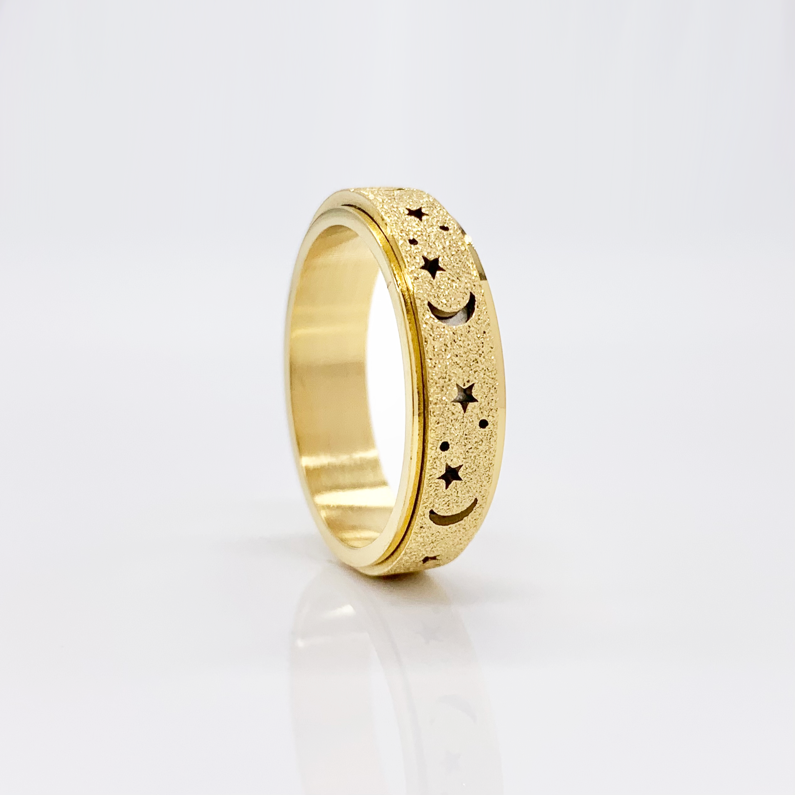  Moon and Stars Spinner Fidget Titanium Steel Ring