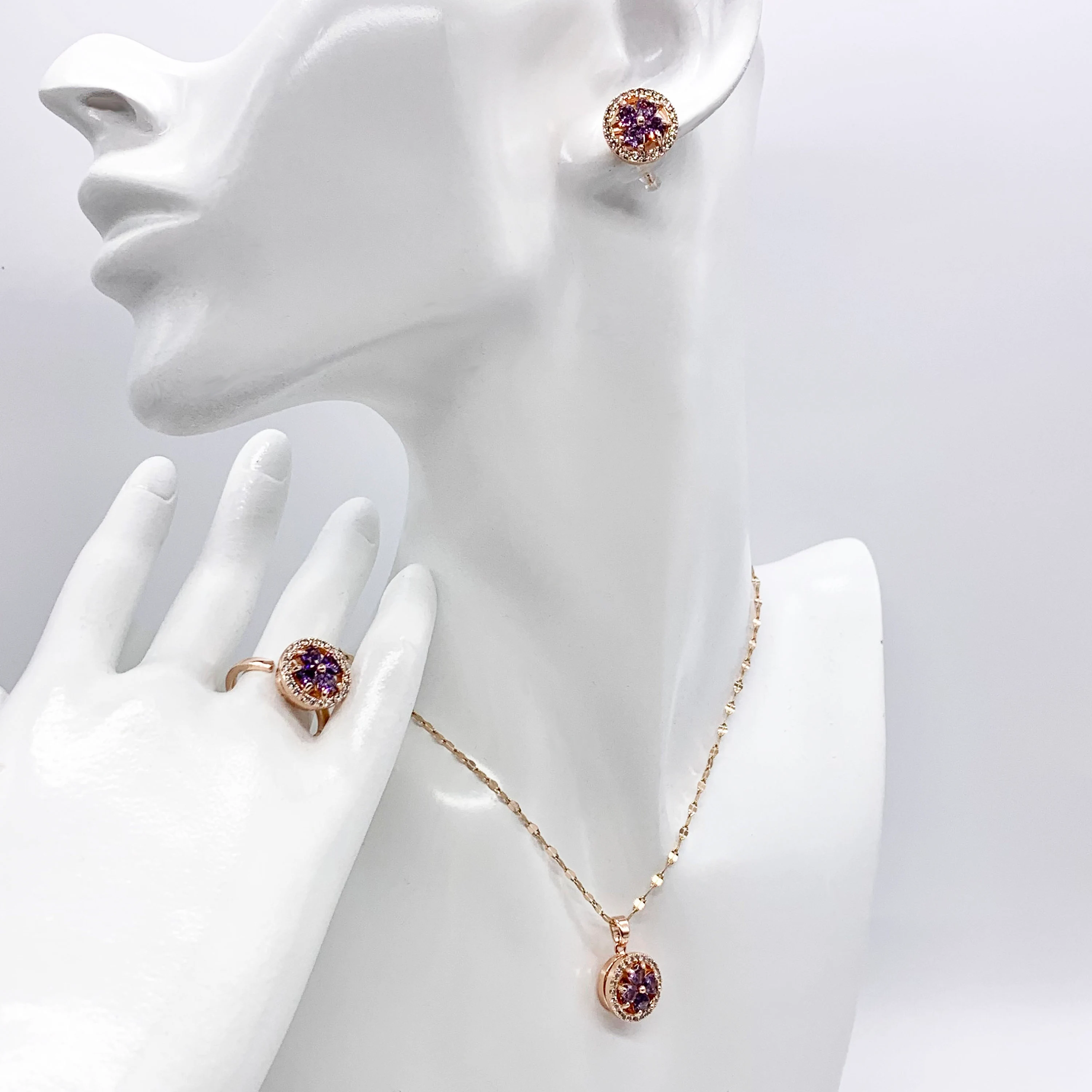 Flower Crystal Spin Jewelry Set Necklace, Earring and Ring Fidget Spinner