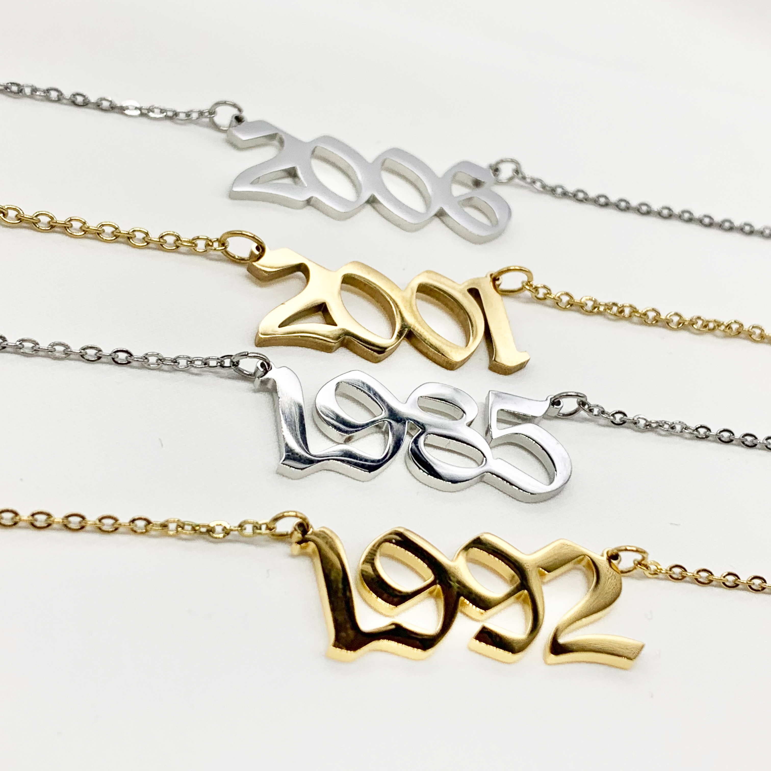 Year Of Birth -Old English Date-Stainless steel Necklace