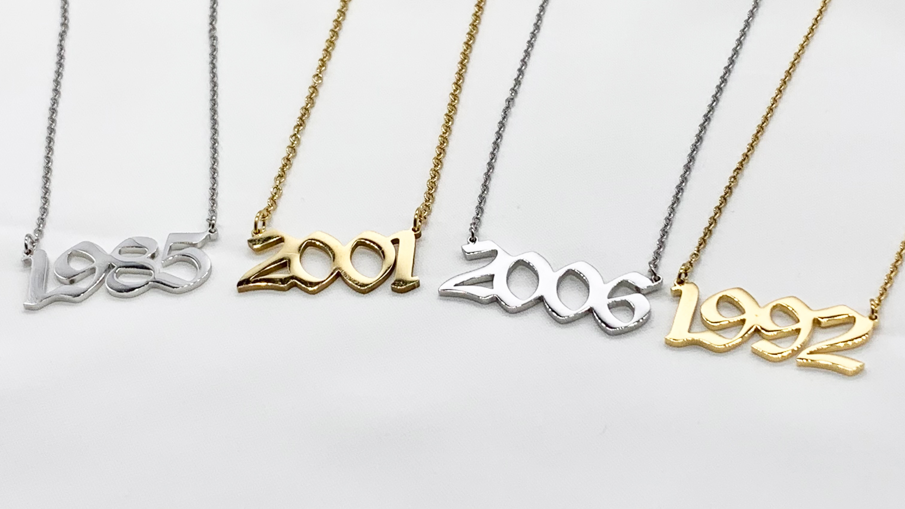 Year Of Birth -Old English Date-Stainless steel Necklace
