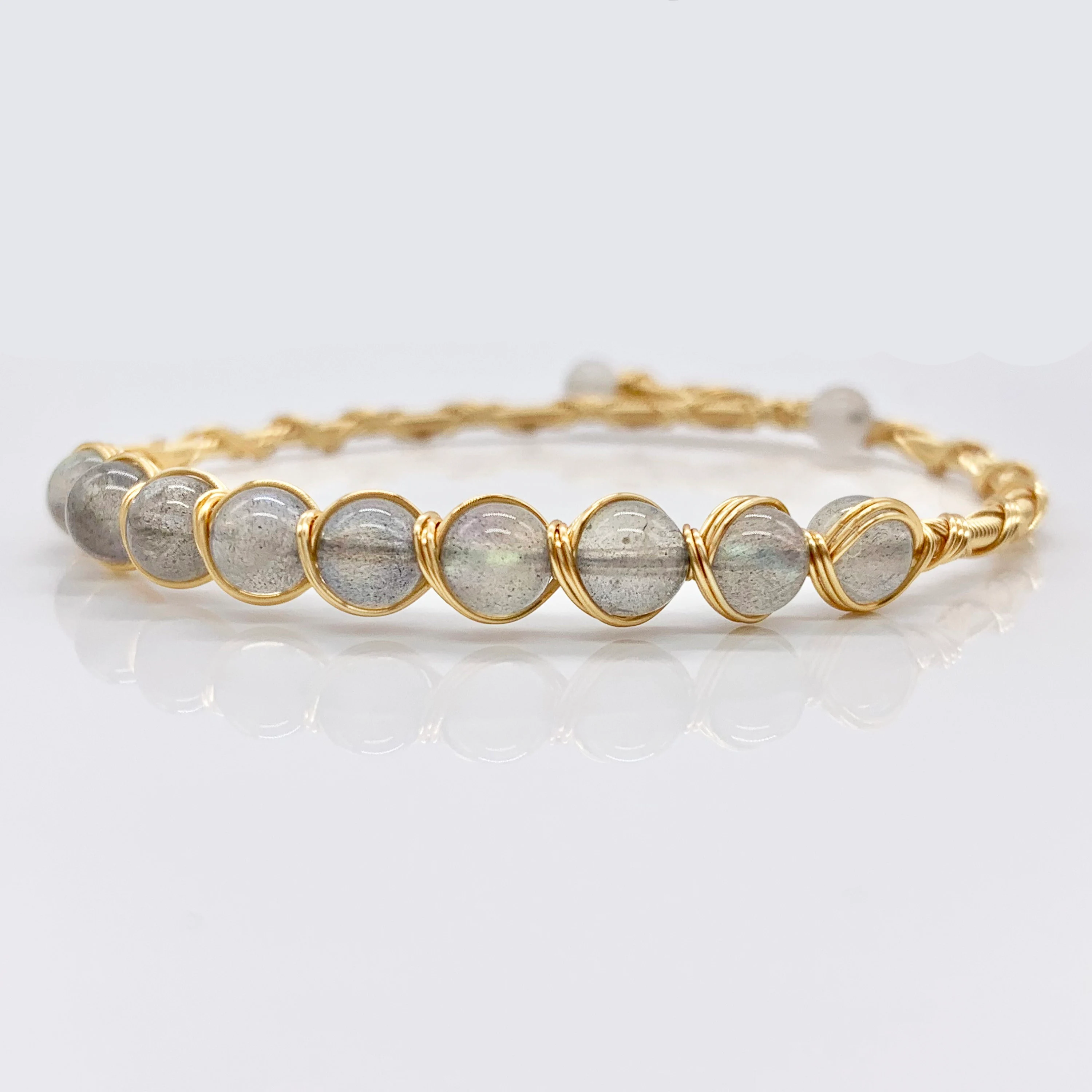 Labradorite Handmade Adjustable copper bracelet plated with 14k gold