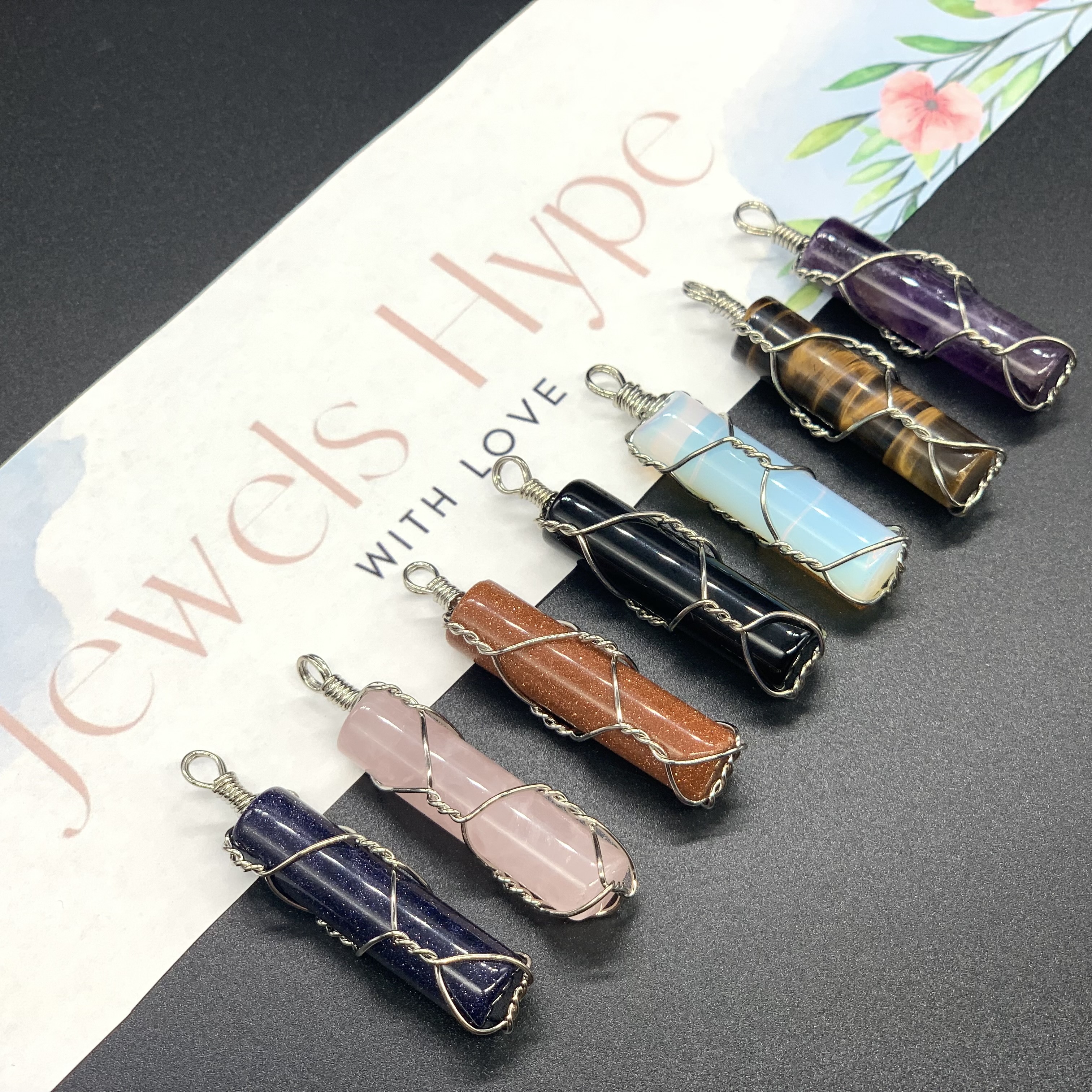 Handmade Natural Gemstone Blue Sandstone | Goldstone Pendant | Black Obsidian | Amethyst |Opal | Tiger's Eye Necklace