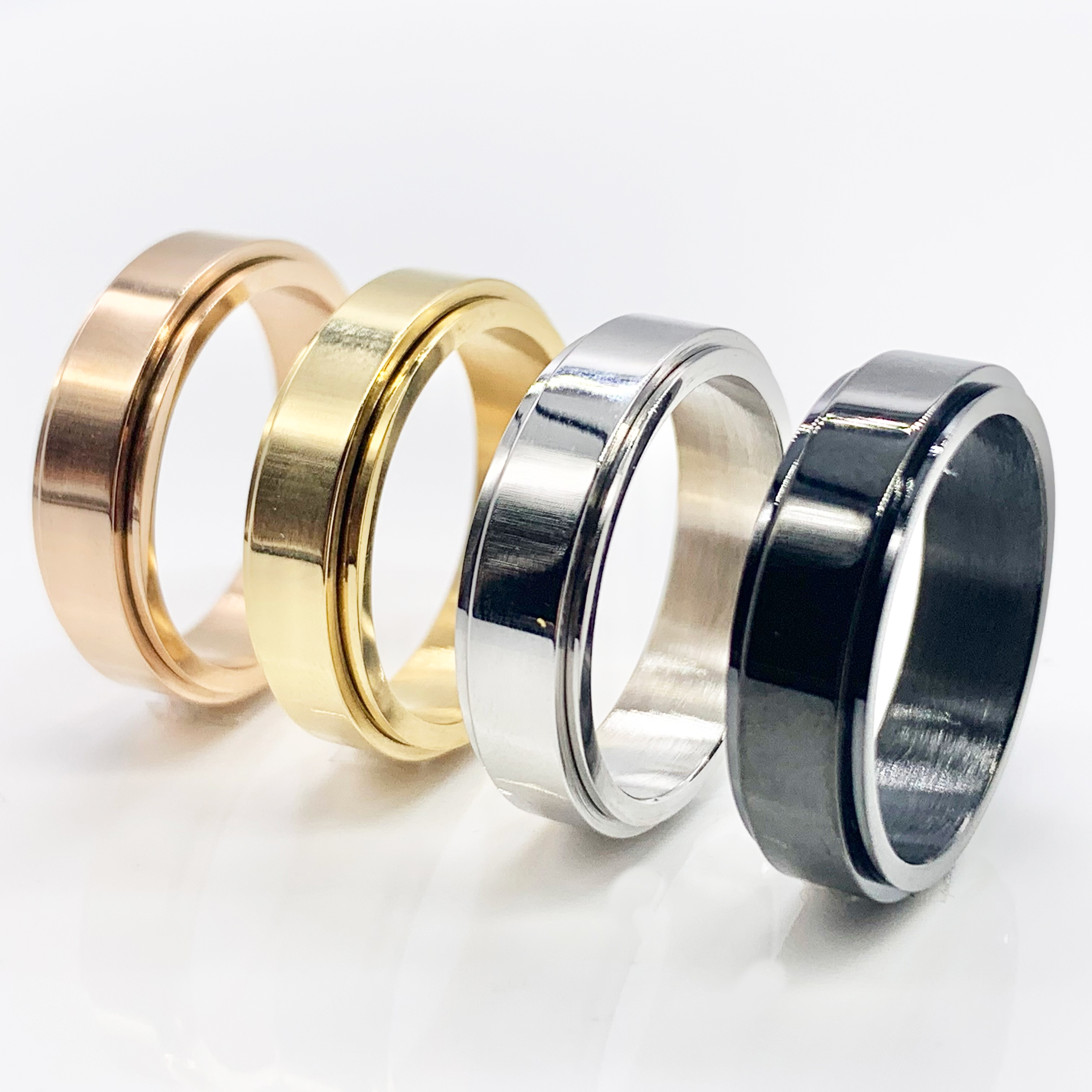 Smooth Titanium Steel Spinner Rose Gold/Silver/Gold/Black Fidget Ring