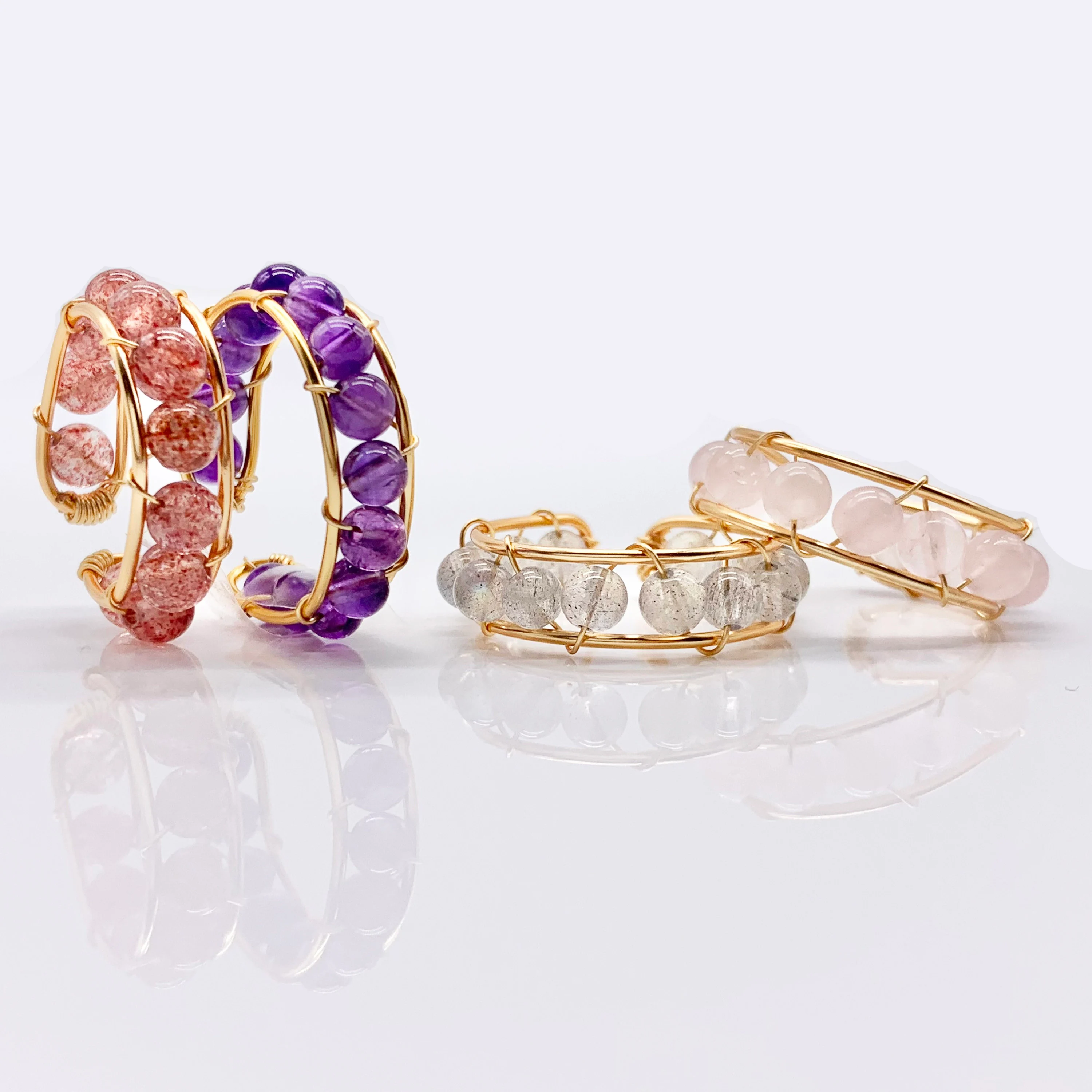 Dainty Spinner Fidget Ring with Purple | Grey | Pink | pinkish white Beads