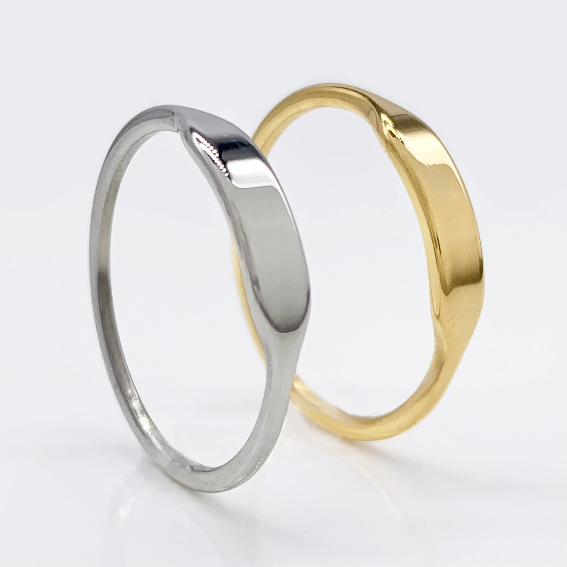 Geometric polished mirror finish minimalist Silver/Gold Signet Ring