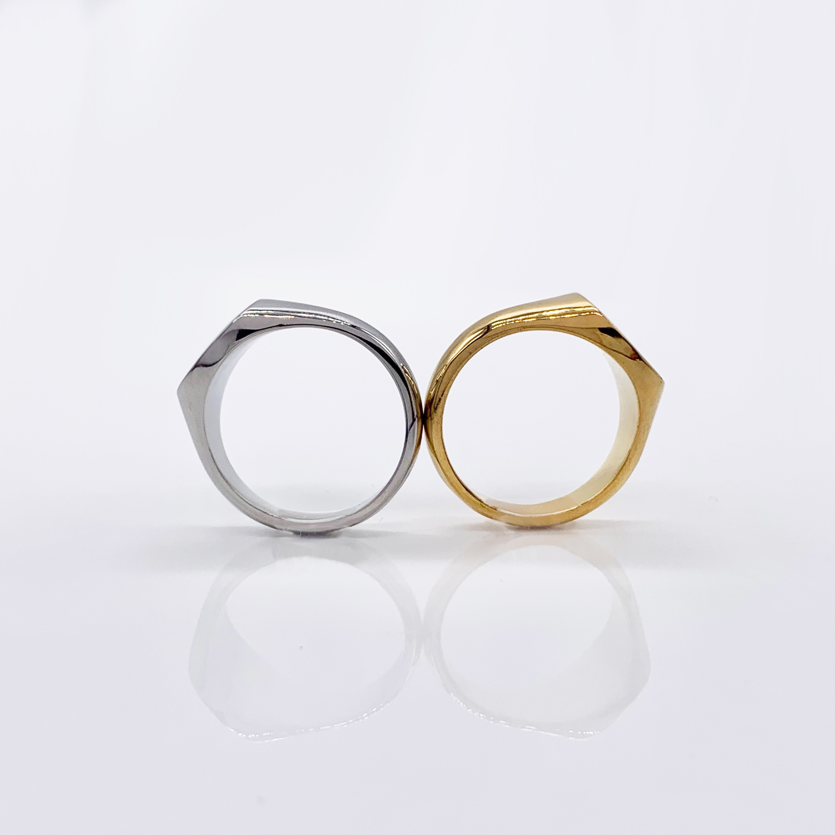 Round Stainless Steel Silver/Gold Signet Ring-Minimalist men and women Pinky Ring