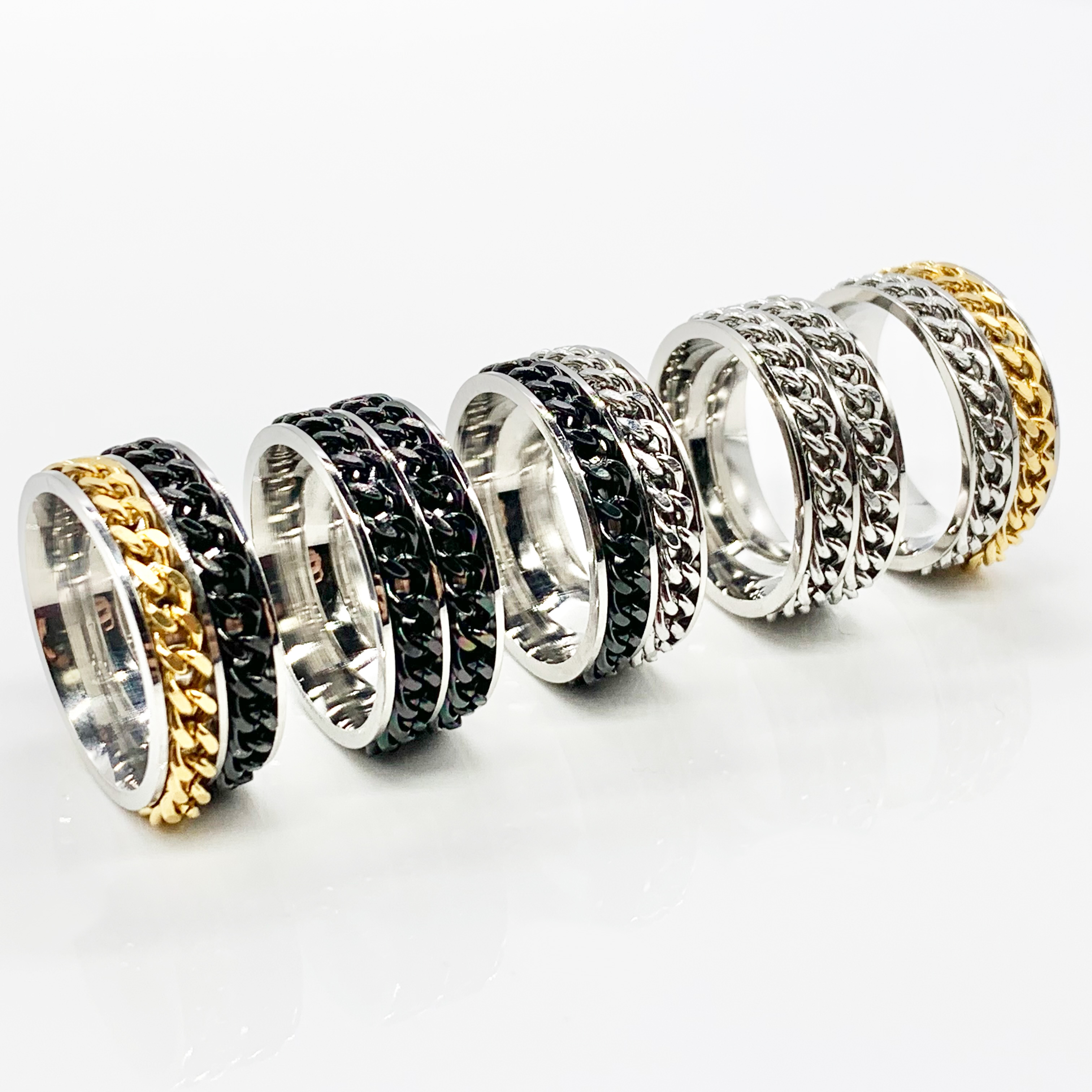 Rotatable Cuban Link Double Chain Fidget Spinner - Stainless Steel