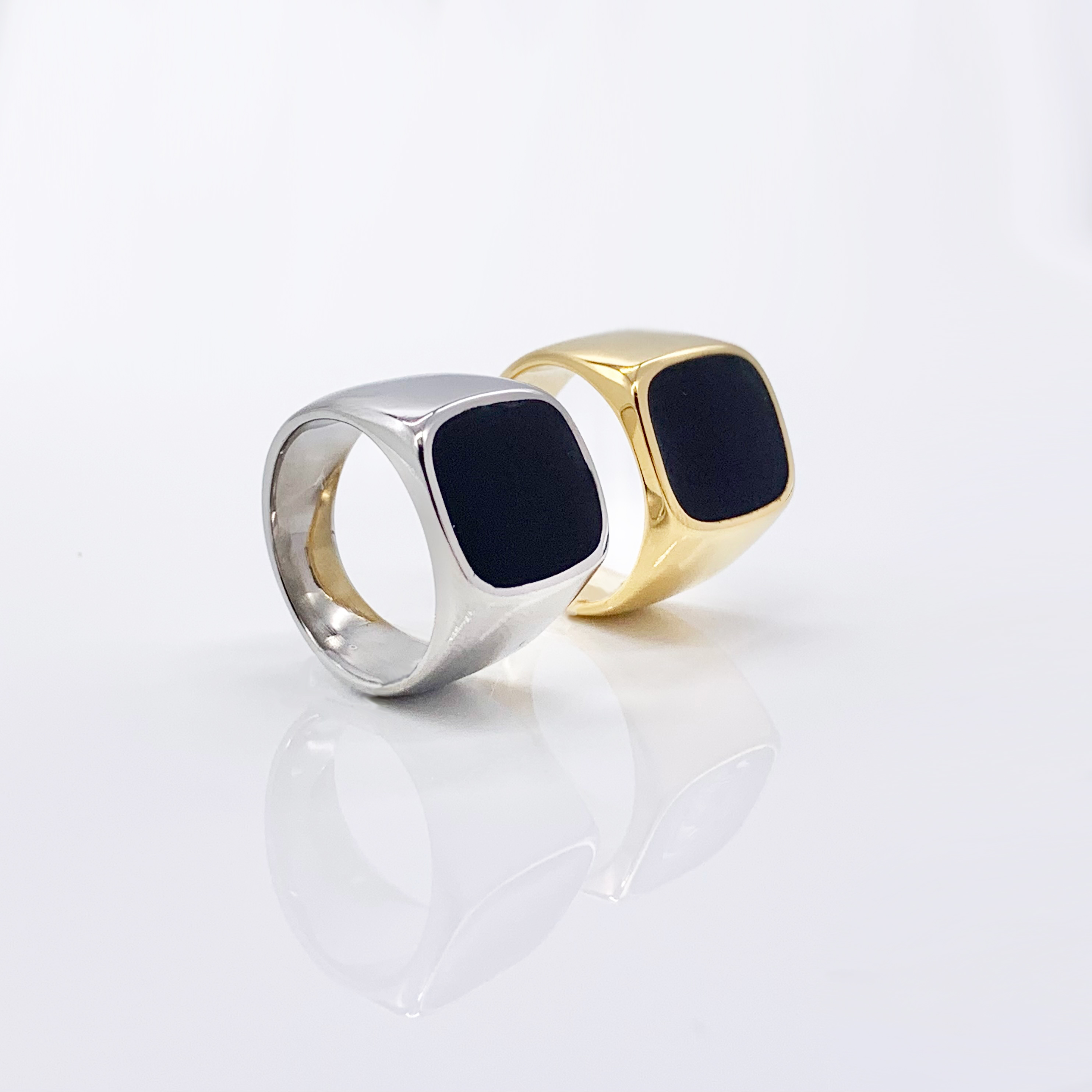  Rectangle Mirror Polished Stainless Steel Gold/Sliver Signet Pinky Ring