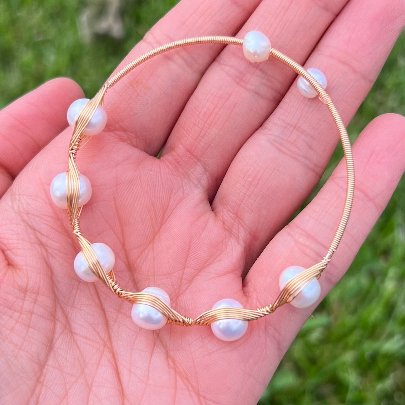 Freshwater pearls Handmade Adjustable copper bracelet plated with 14k gold