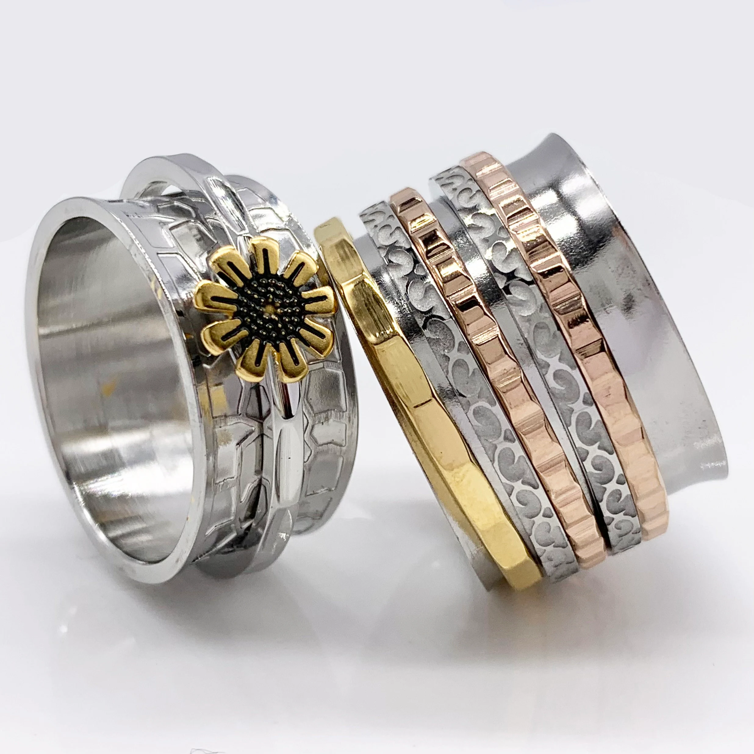 Wide Stainless Steel Spinner Fidget Ring