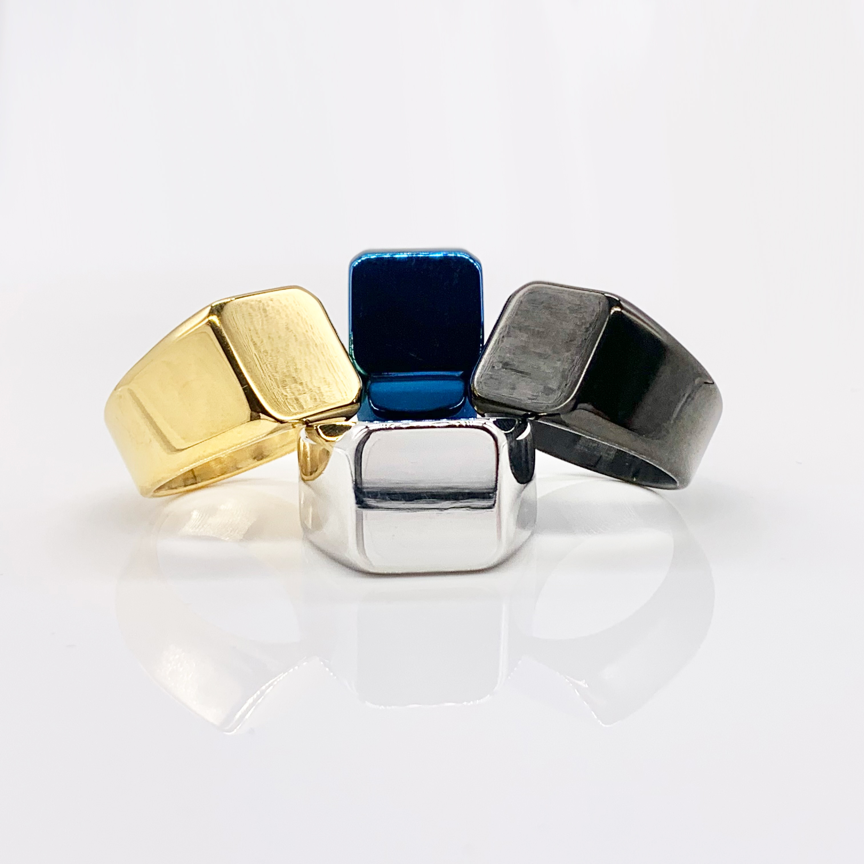Square Mirror Polished Blue/Black/Gold/Silver Signet Ring