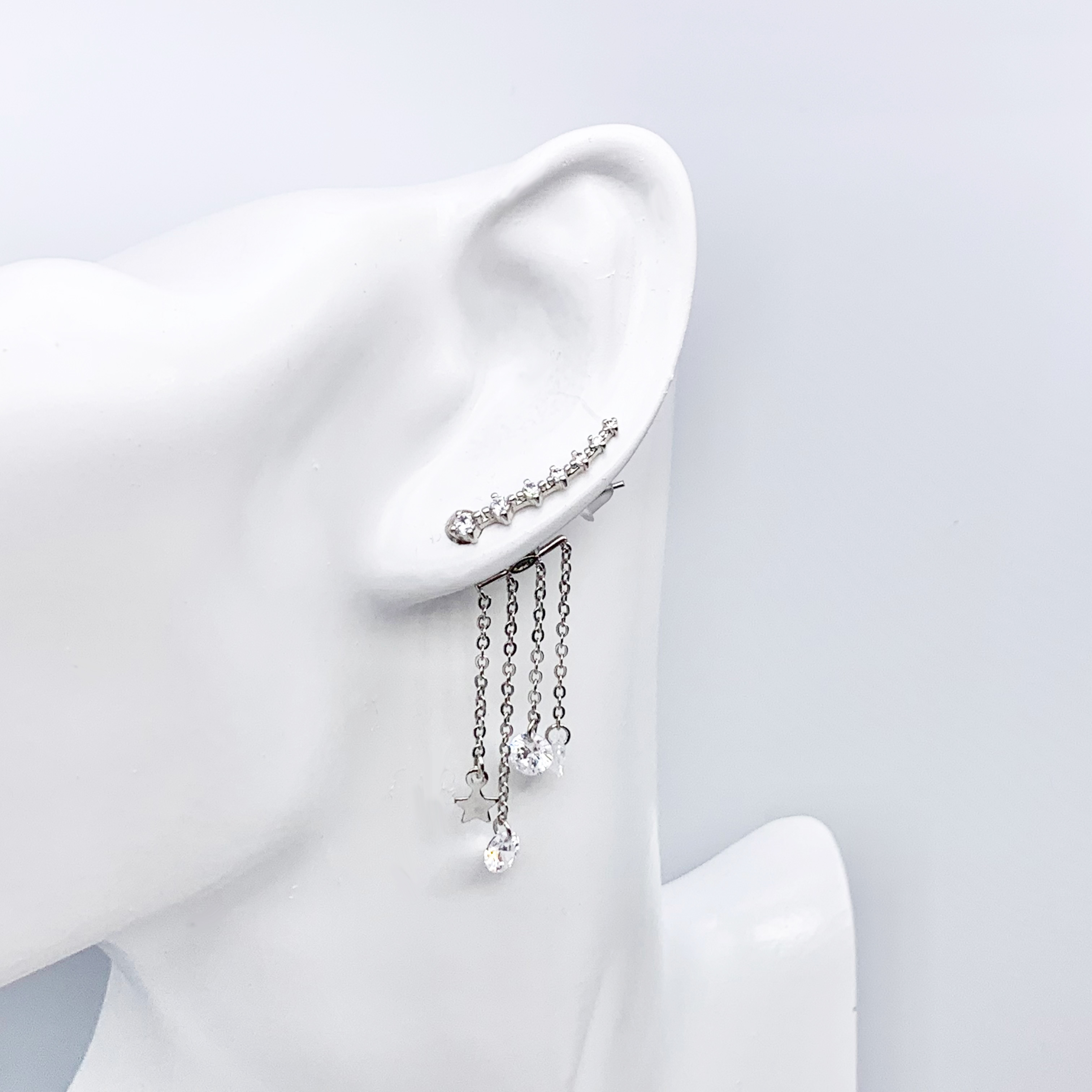 Silver Earrings with a Dangle Star Crystal Drop