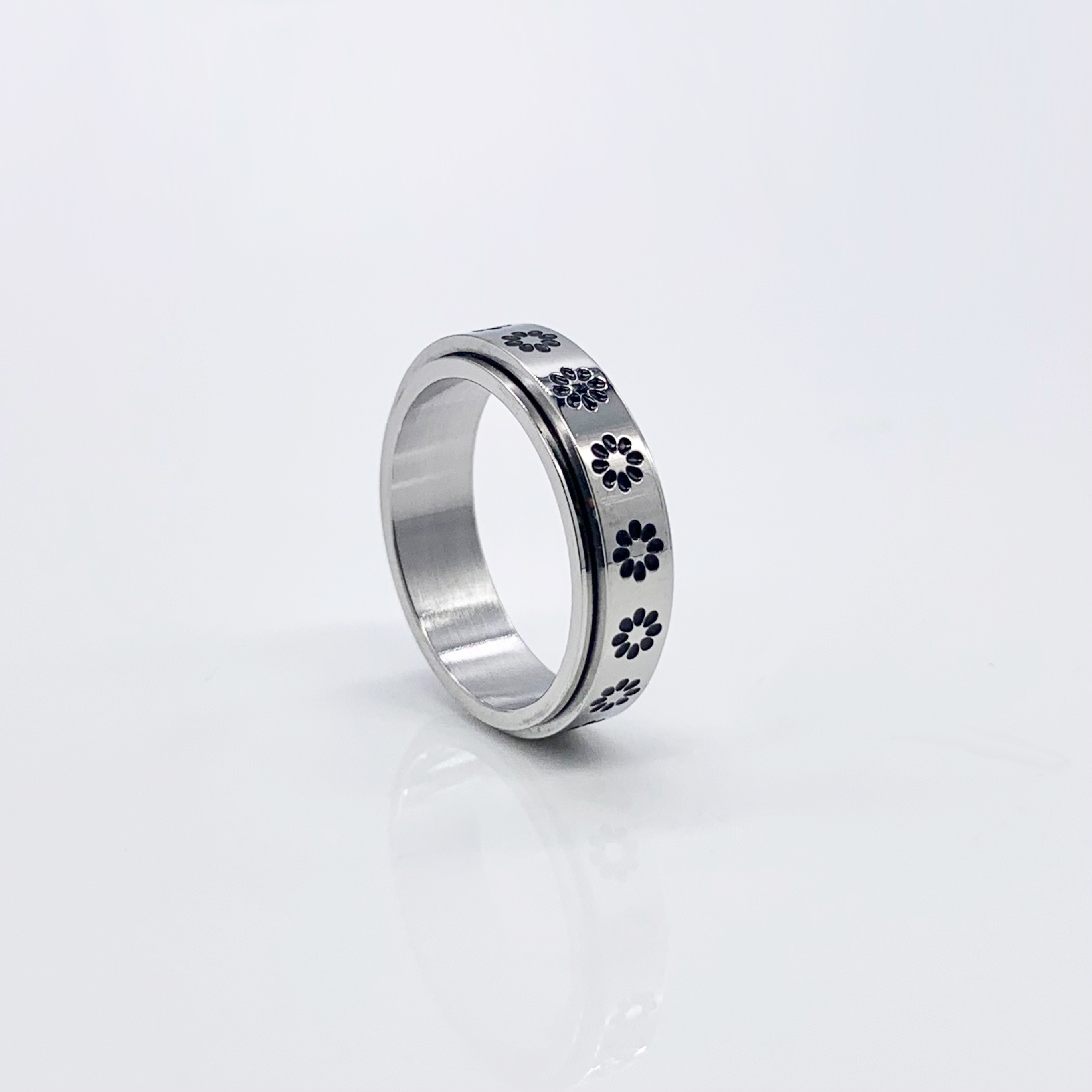 Flower Stainless Steel Spinner Rose Gold/Silver Fidget Ring 