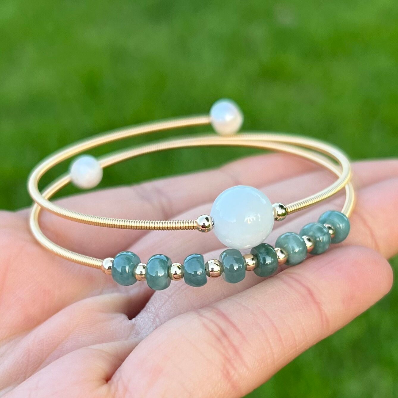 Emerald Stones Handmade Adjustable copper bracelet plated with 14k gold