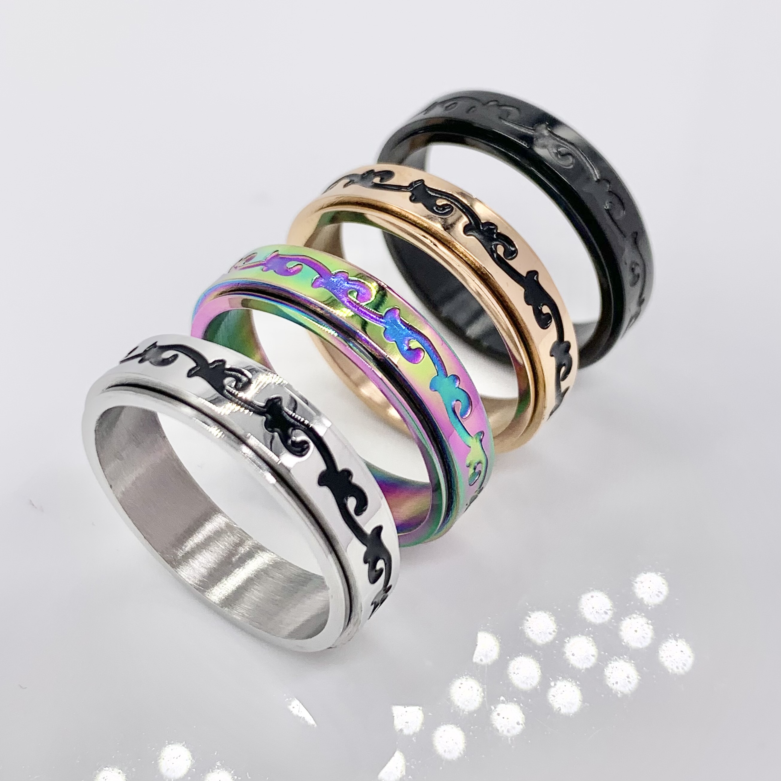  Spinner Fidget Stainless Steel Ring With an Art design