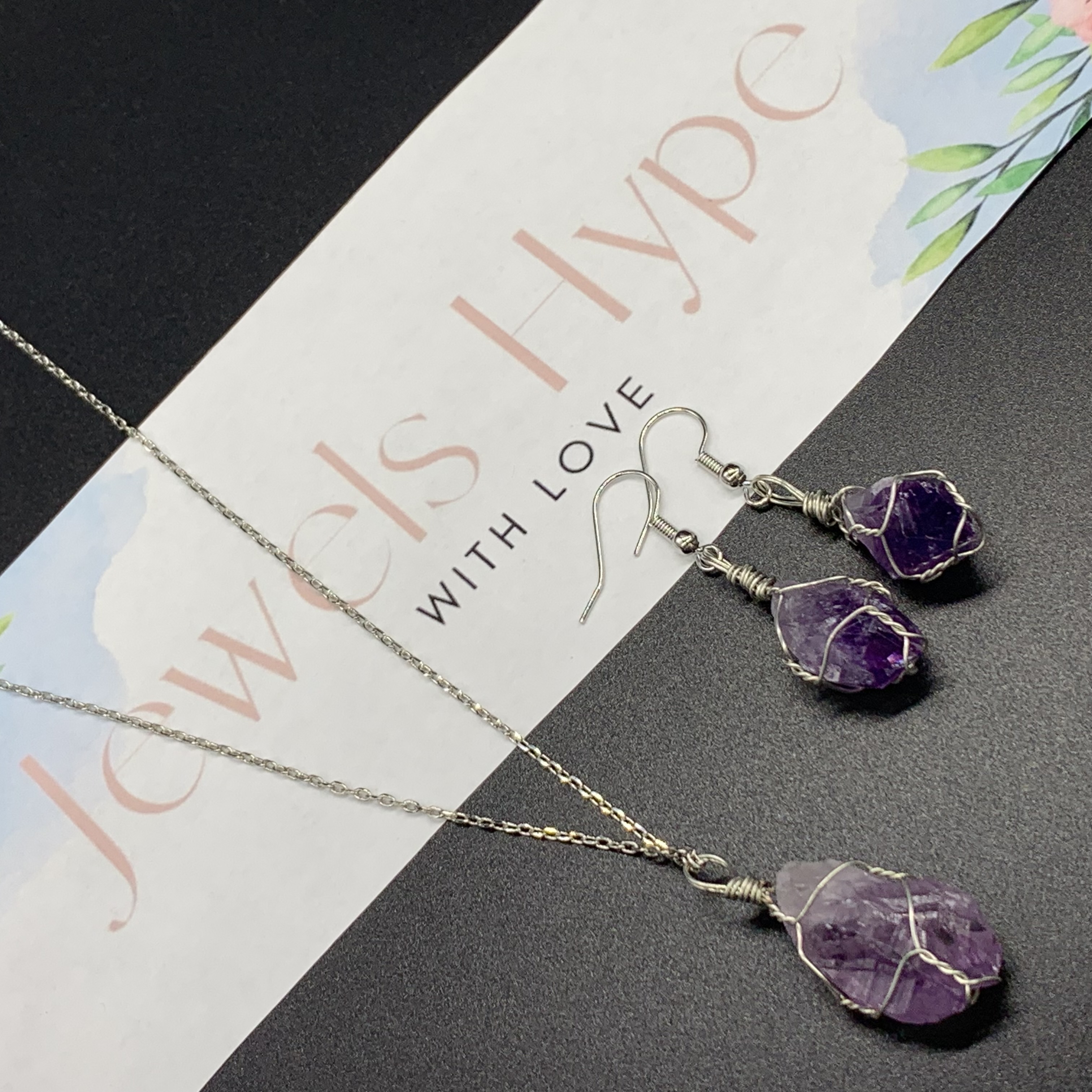 Raw Purple Amethyst-February Birthstone-Handmade Necklace and Earring