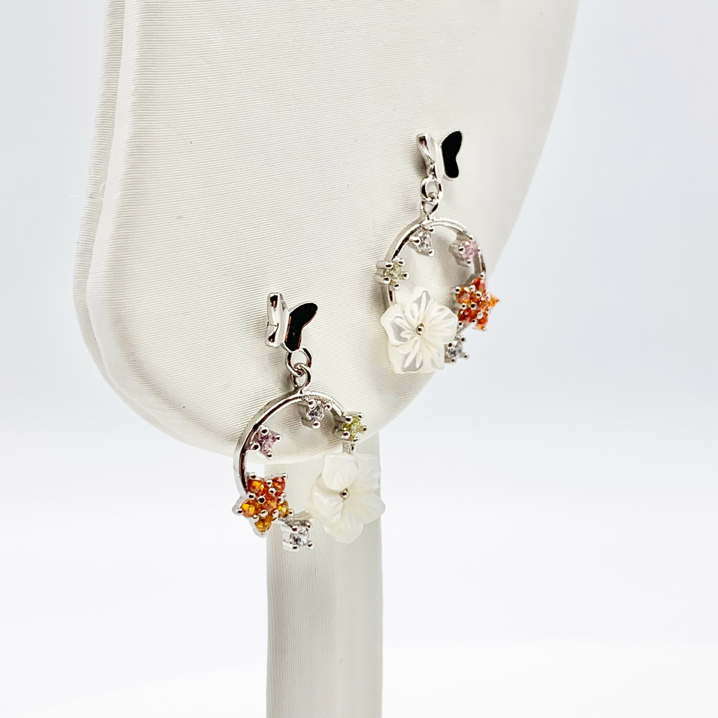 Flowers and Butterfly Design Earrings—Premium Real S925 Silver