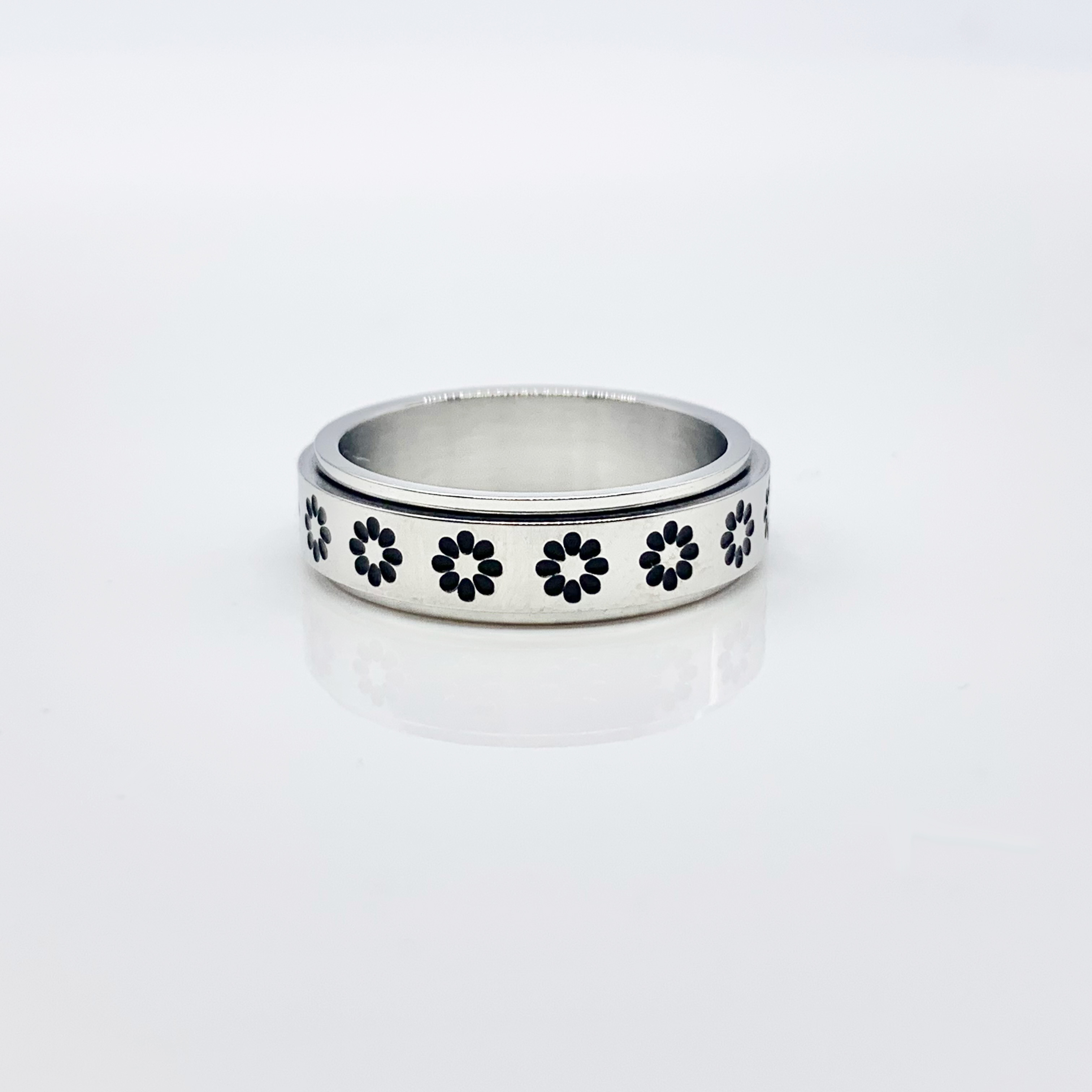 Flower Stainless Steel Spinner Rose Gold/Silver Fidget Ring 