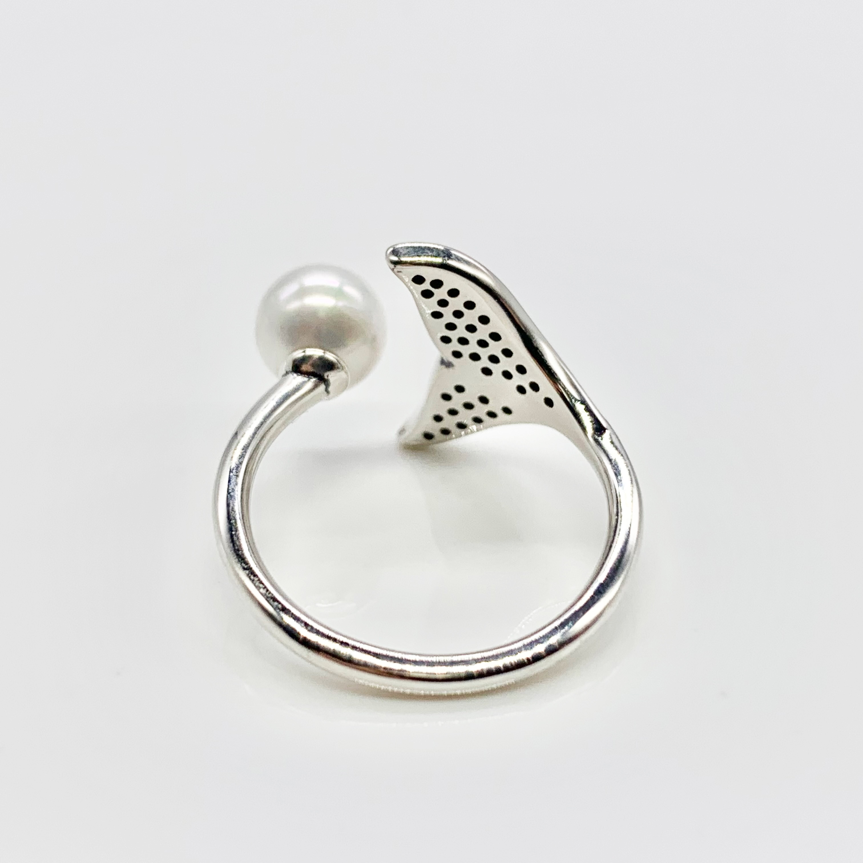 Whale Ocean Adjustable Ring with a Pearl-Premium Real S925 Sterling 