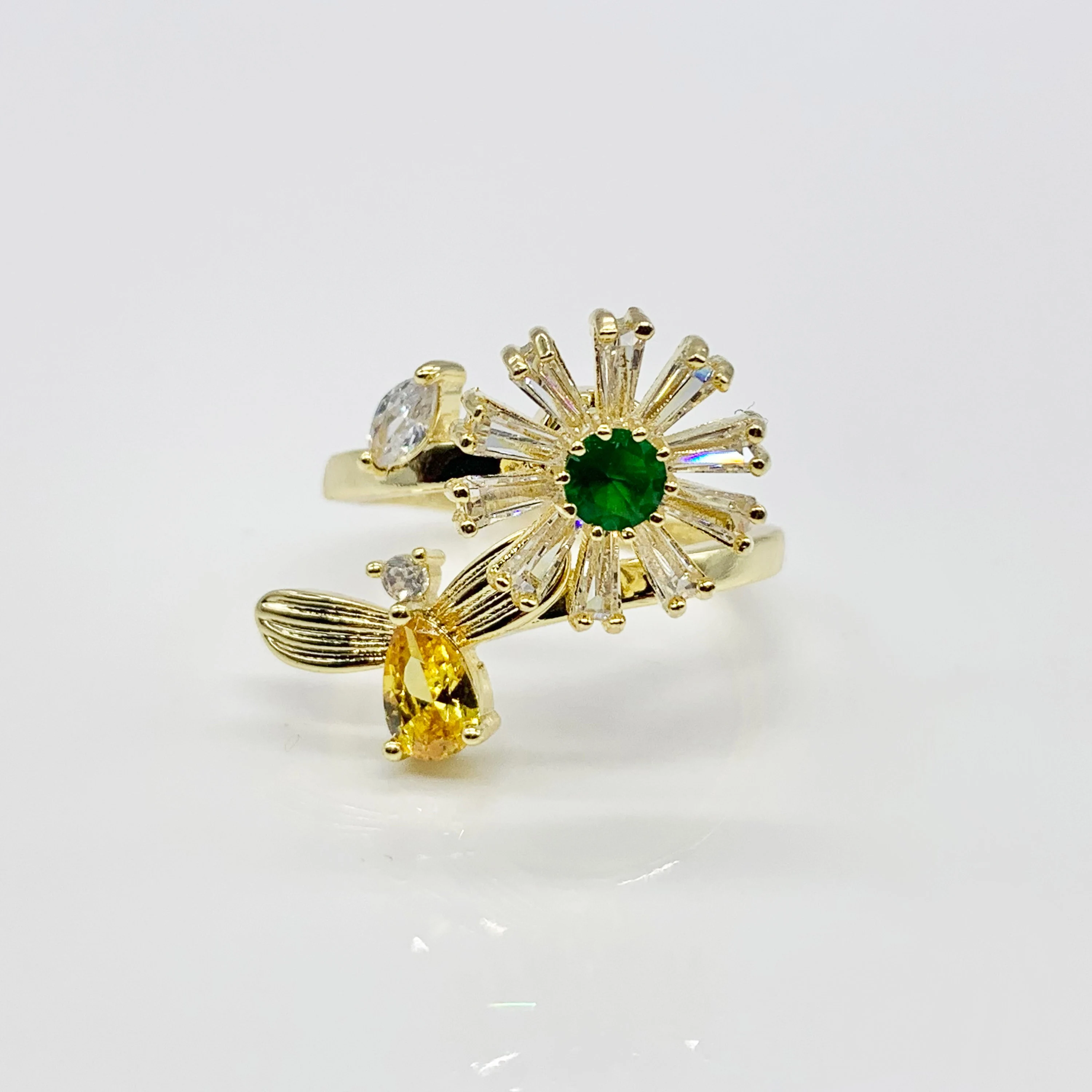 The Gold Bee( green/clear) | planet | flower Spinner Fidget Ring