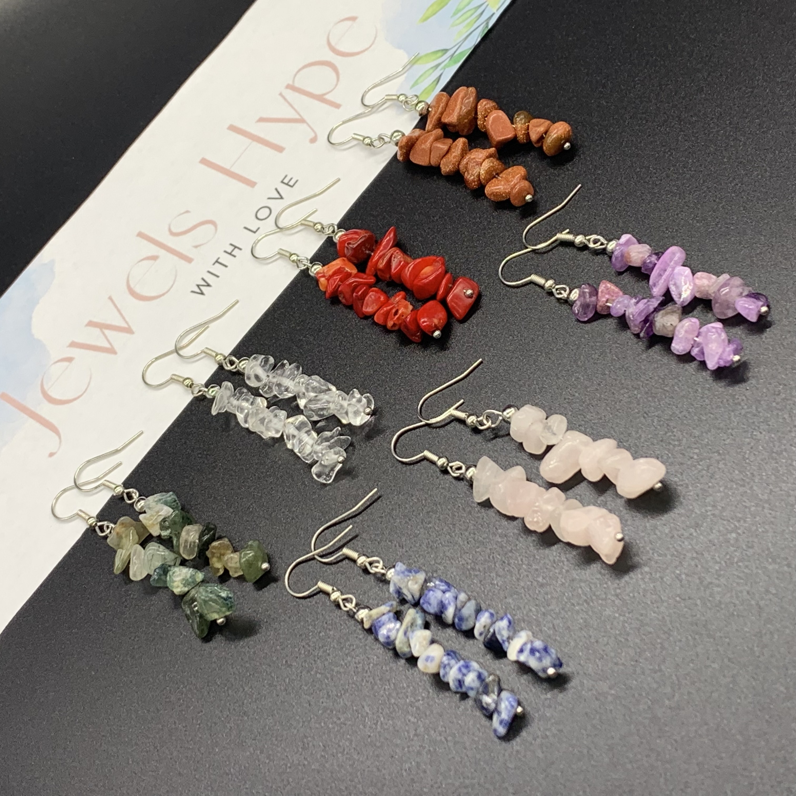 Green | Clear | Red | Brown | Blue | Rose | Purple Natural Crystal Gemstone Earrings