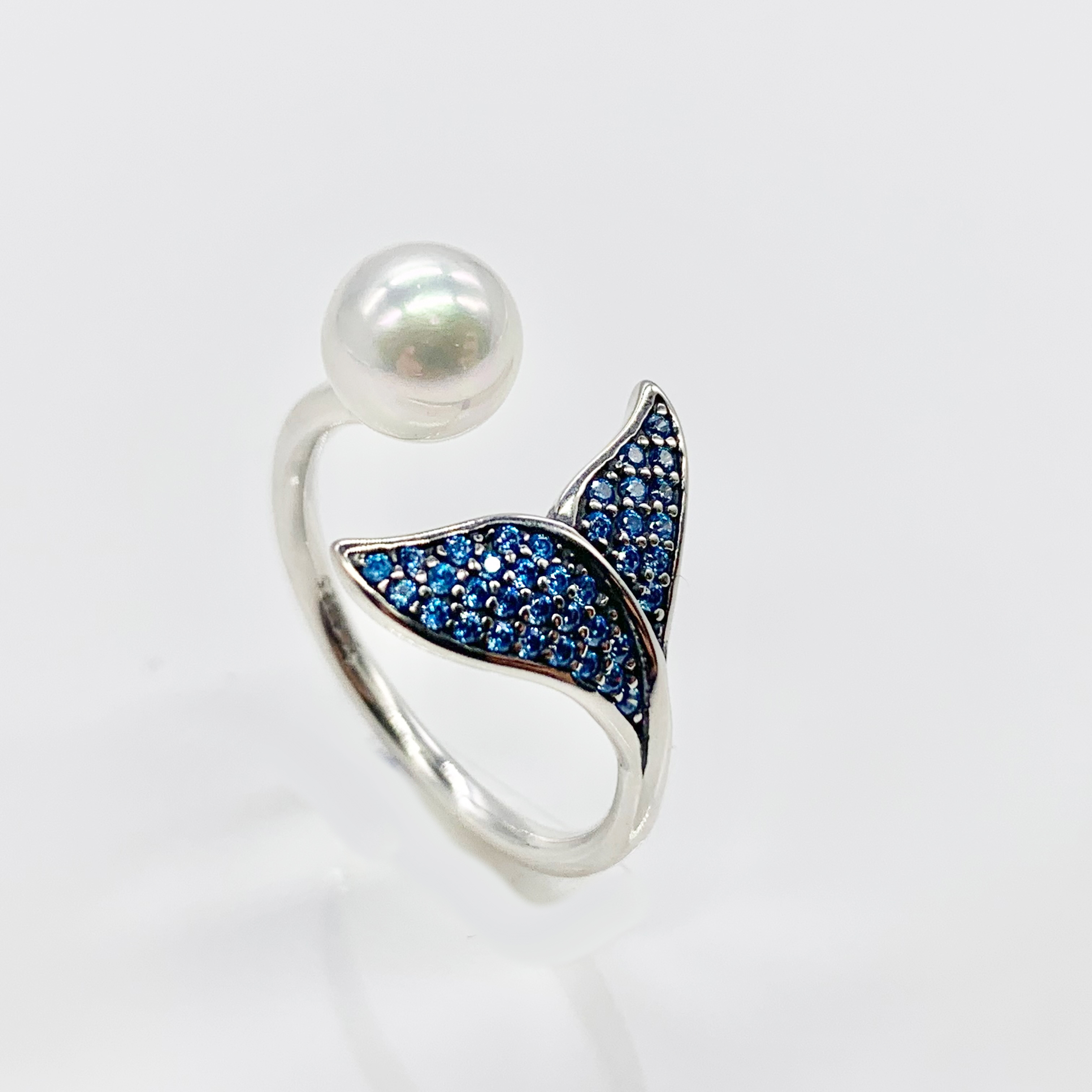 Whale Ocean Adjustable Ring with a Pearl-Premium Real S925 Sterling